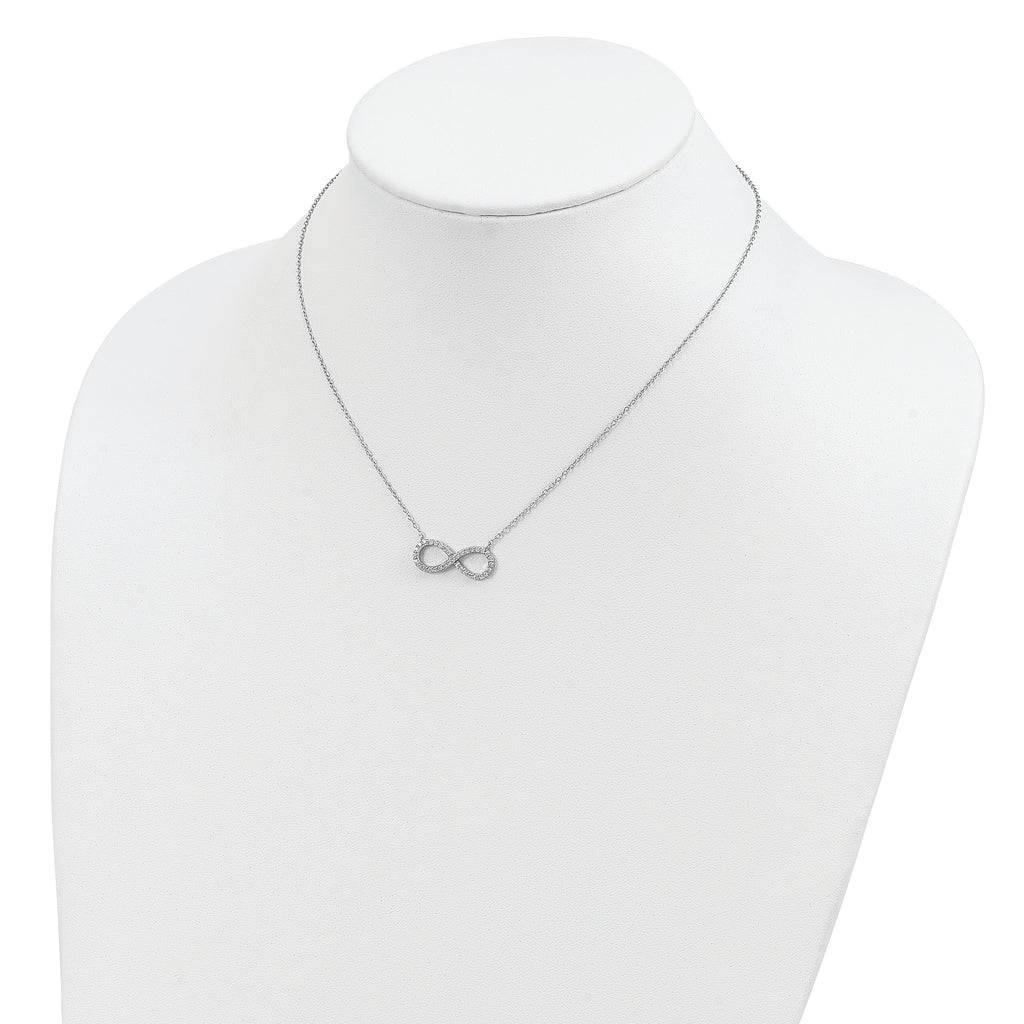 Sterling Silver Rhodium-plated with CZ Infinity With  2 IN EXT Necklace