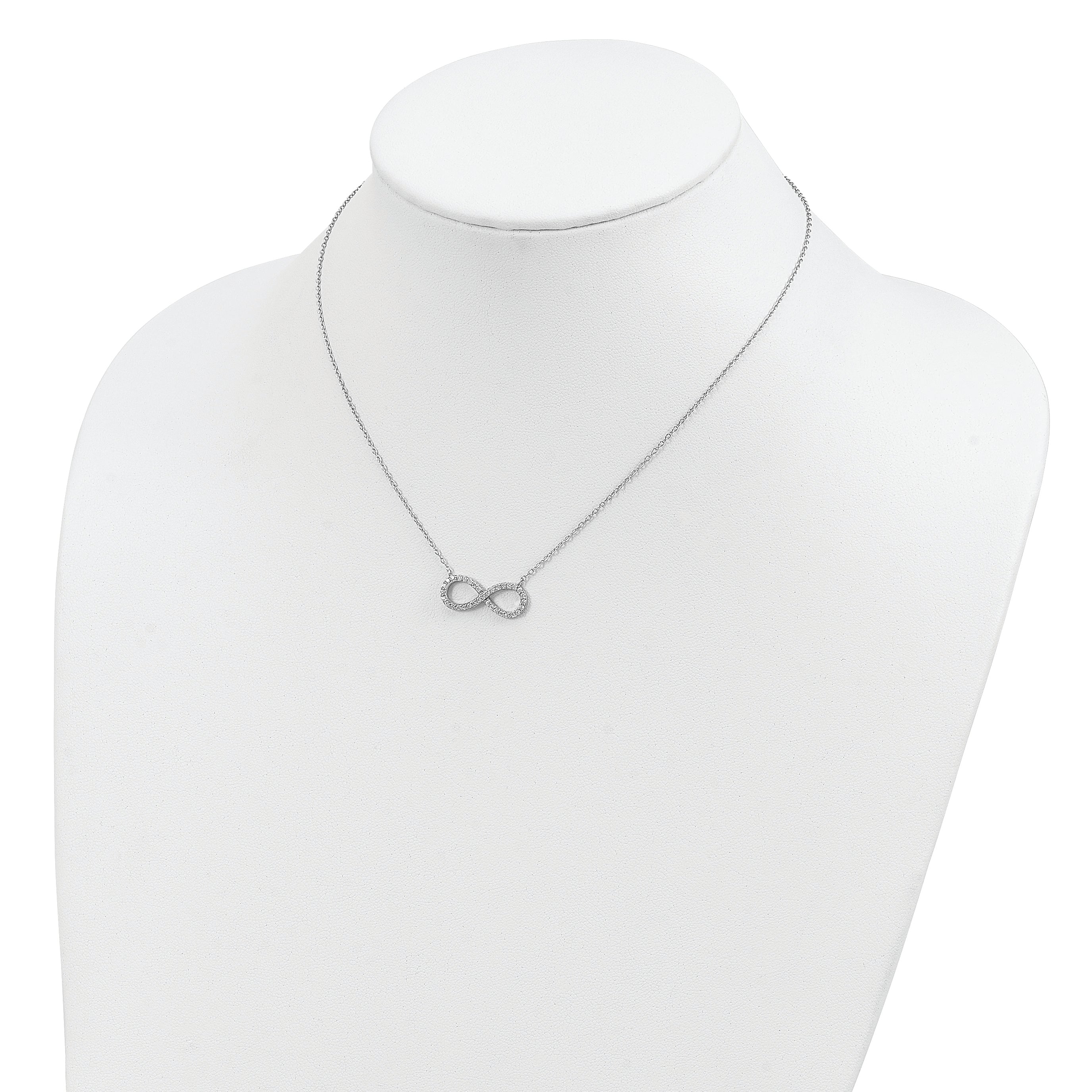 Sterling Silver Rhodium-plated with CZ Infinity With  2 IN EXT Necklace