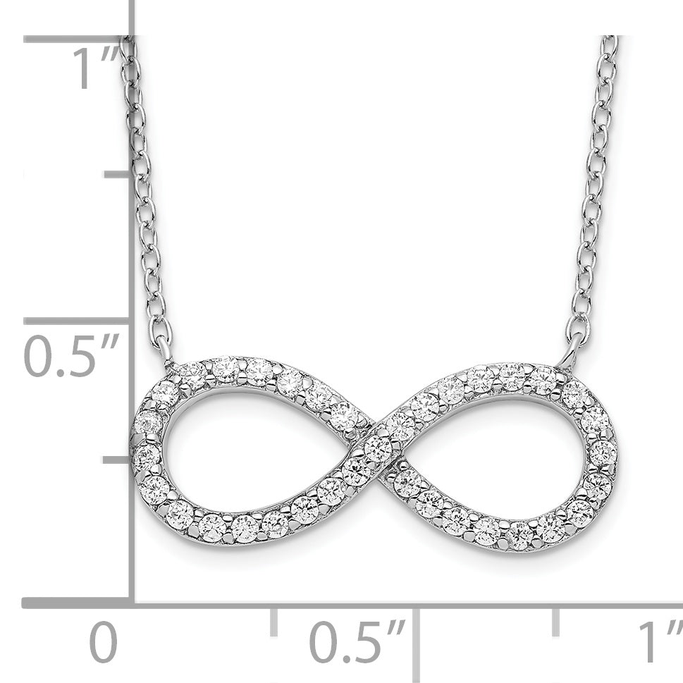 Sterling Silver Rhodium-plated with CZ Infinity With  2 IN EXT Necklace