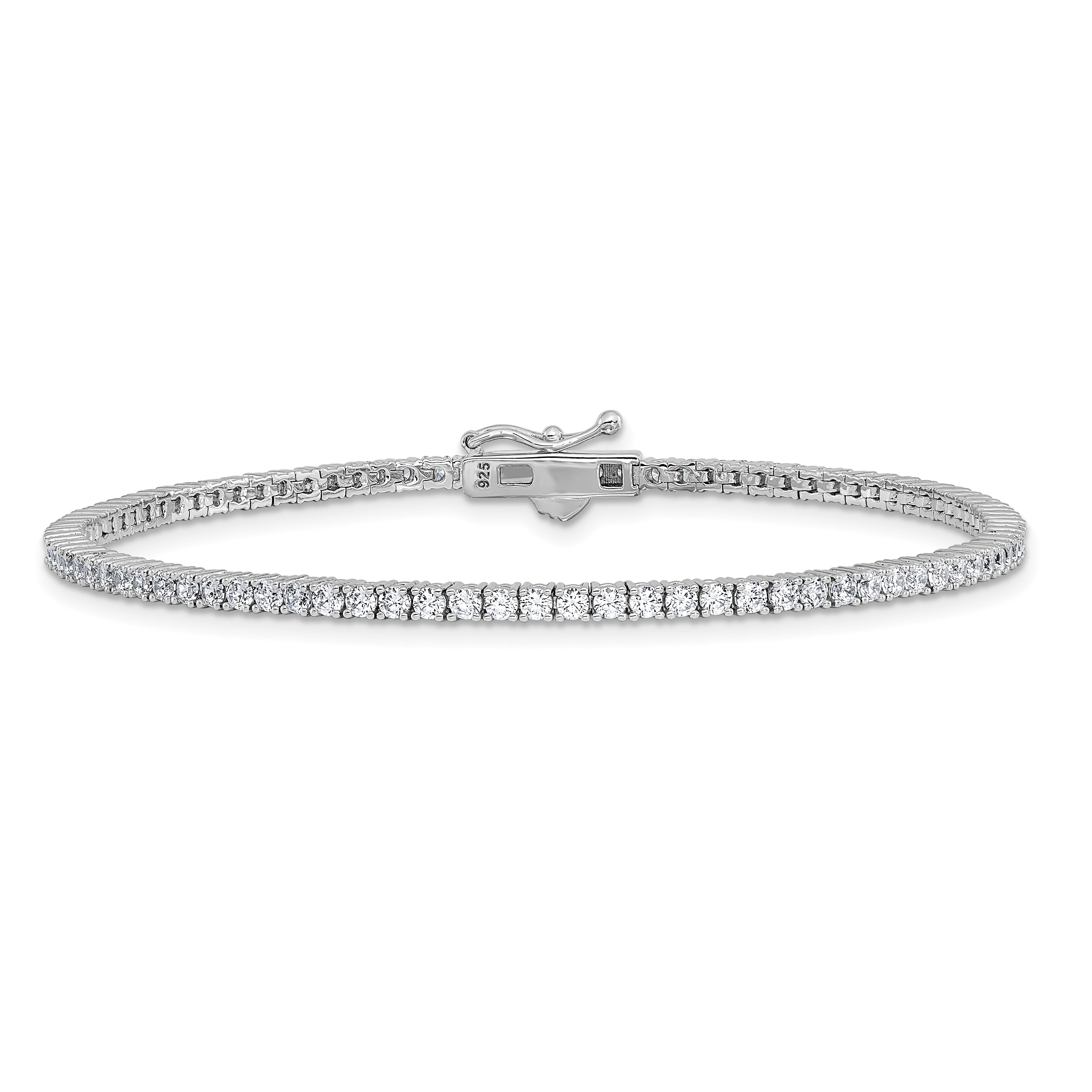 Sterling Shimmer Sterling Silver Rhodium-plated 2mm CZ 93 Stone 8 inch Bracelet