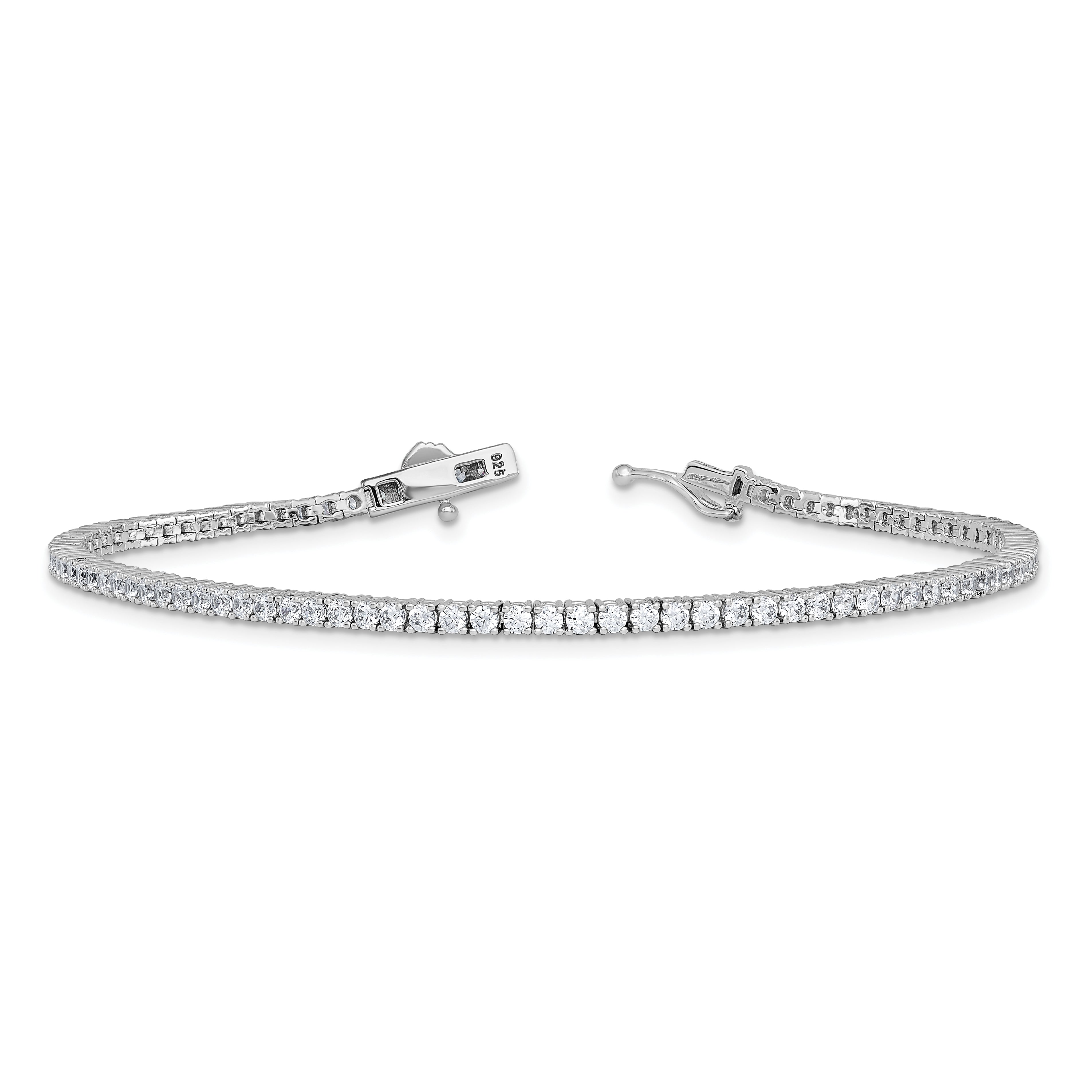 Sterling Shimmer Sterling Silver Rhodium-plated 2mm CZ 93 Stone 8 inch Bracelet