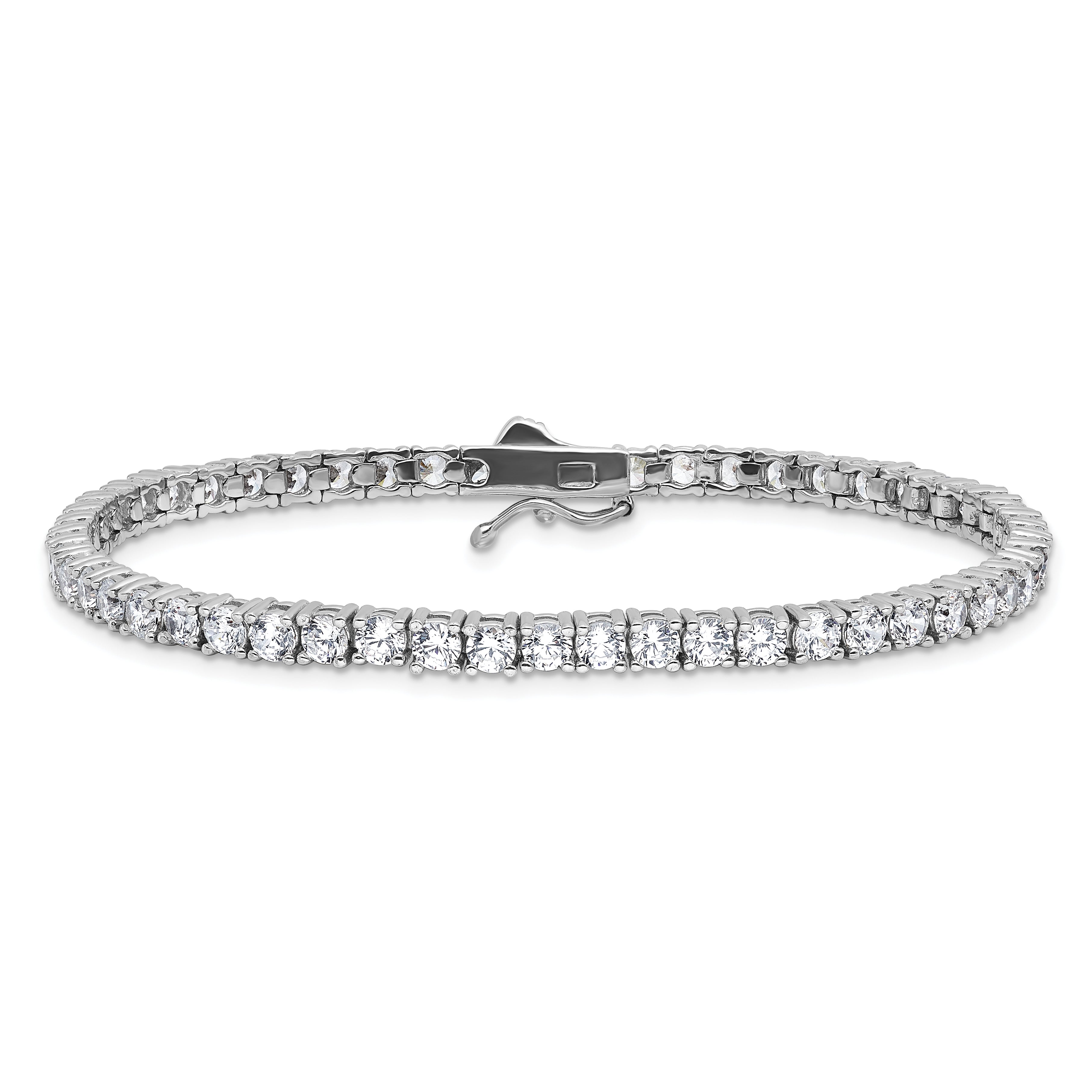 Sterling Shimmer Sterling Silver Rhodium-plated 3mm CZ 55 Stone 7 inch Bracelet