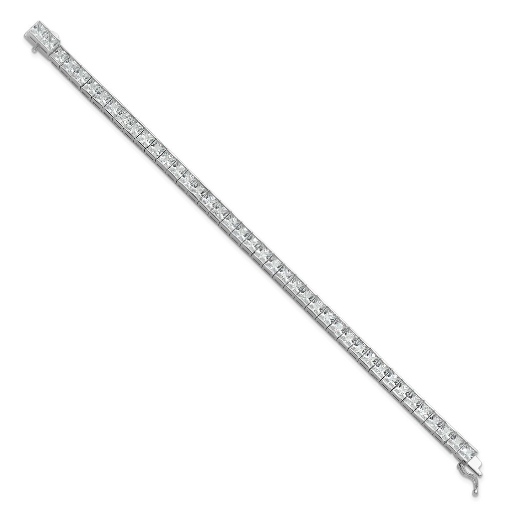 Sterling Silver Rhodium Plated CZ 47 Stone 8in Bracelet