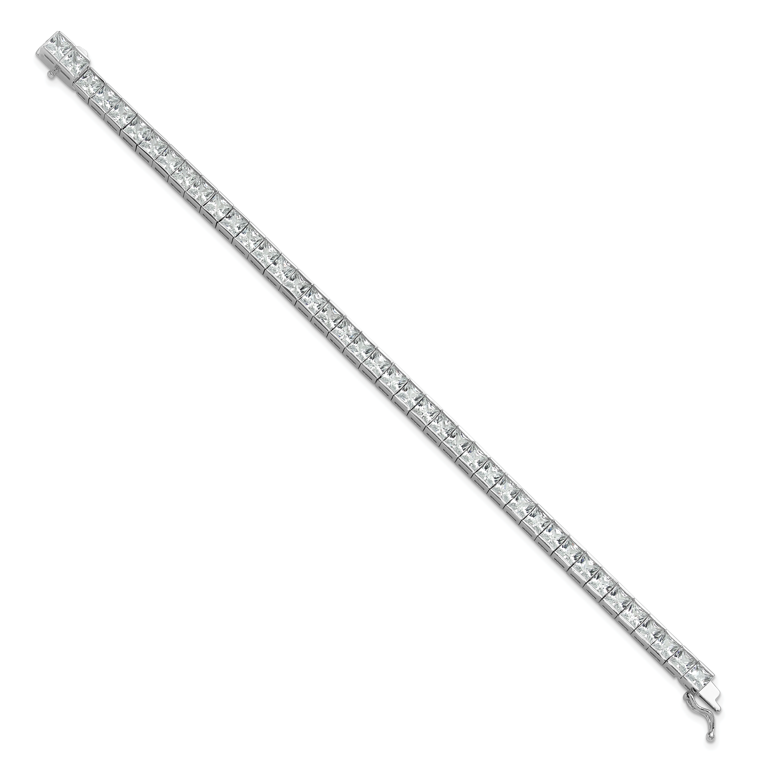Sterling Silver Rhodium Plated CZ 47 Stone 8in Bracelet