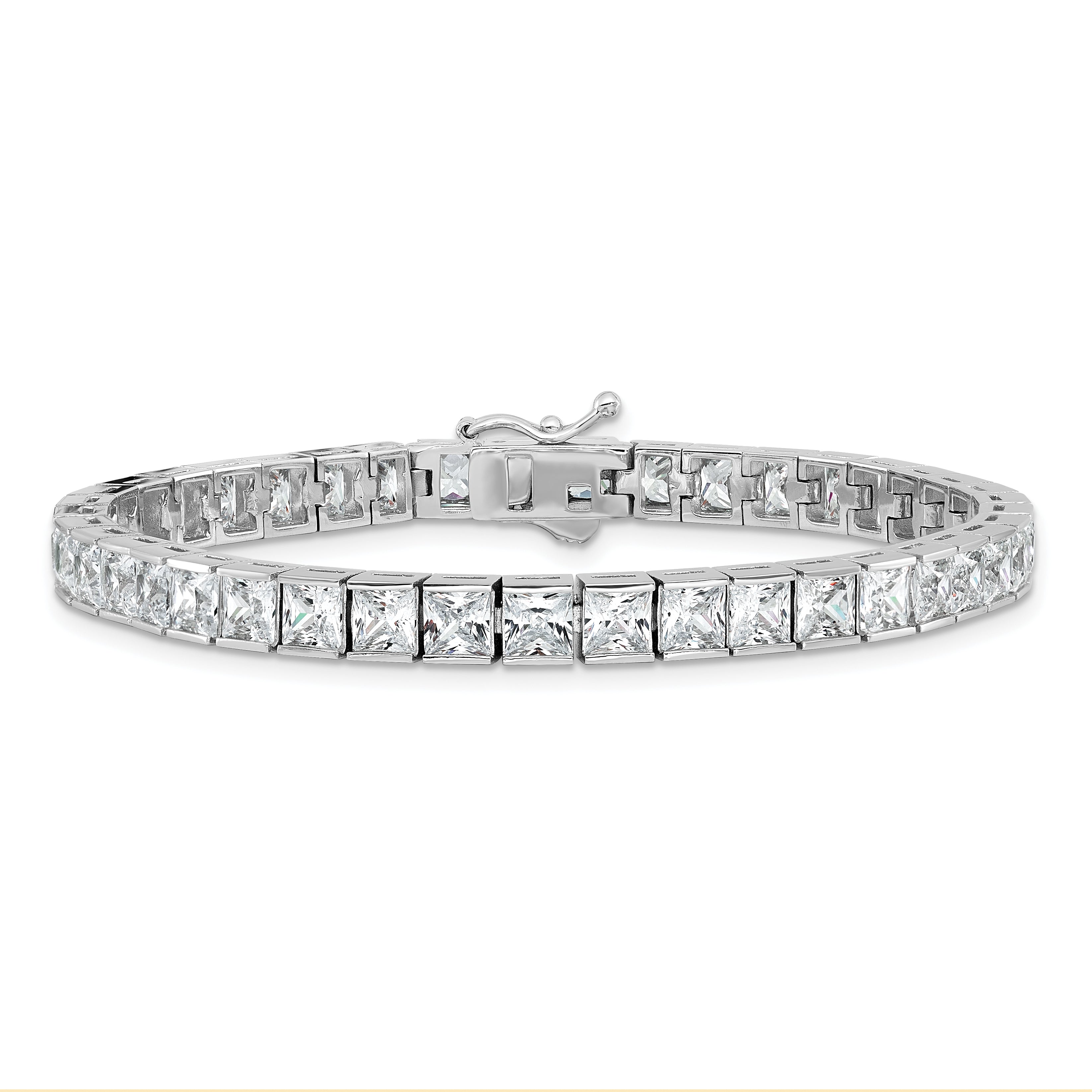 Sterling Silver Rhodium Plated CZ 47 Stone 8in Bracelet