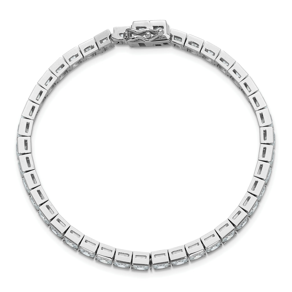 Sterling Silver Rhodium Plated CZ 47 Stone 8in Bracelet