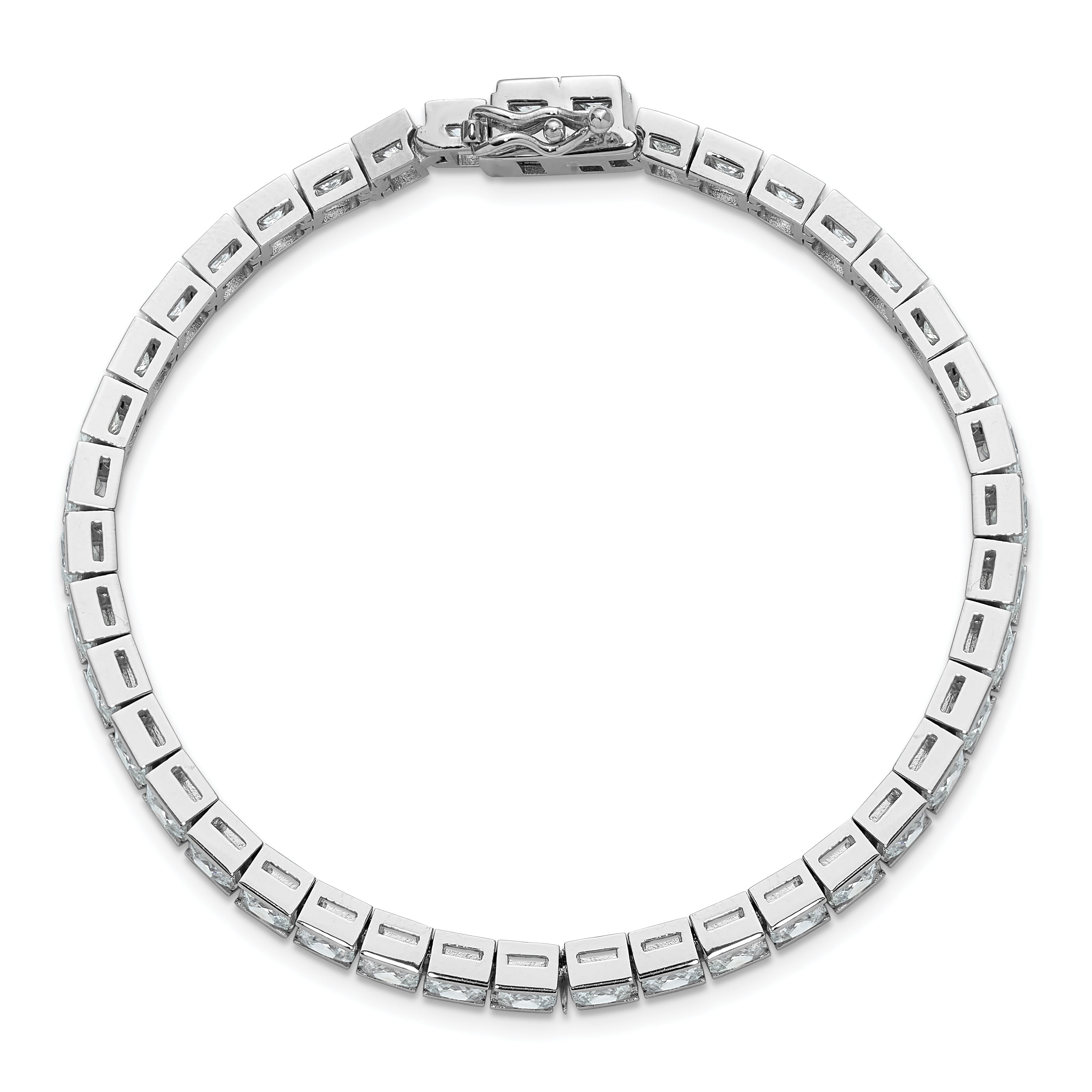 Sterling Silver Rhodium Plated CZ 47 Stone 8in Bracelet