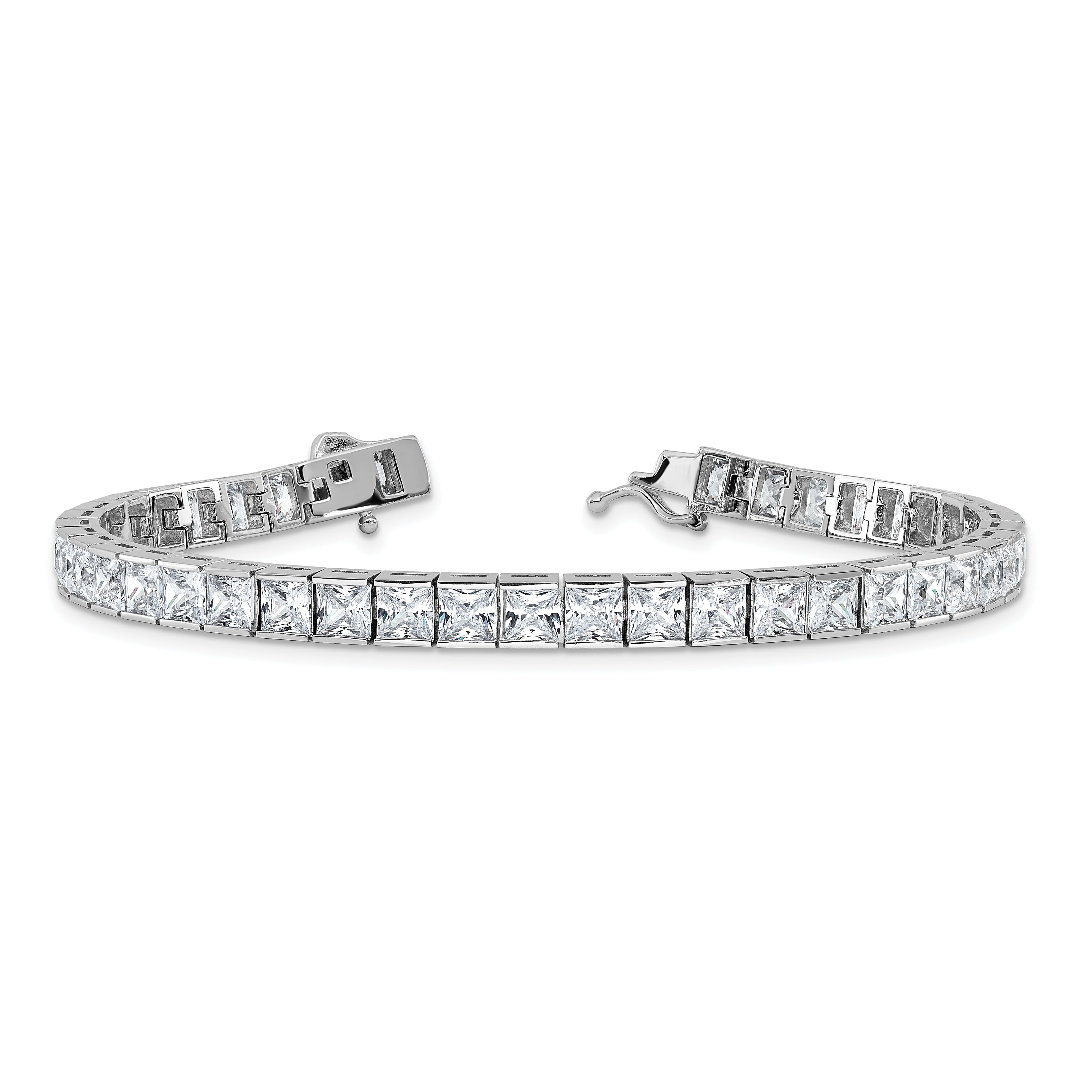 Sterling Silver Rhodium Plated CZ 47 Stone 8in Bracelet