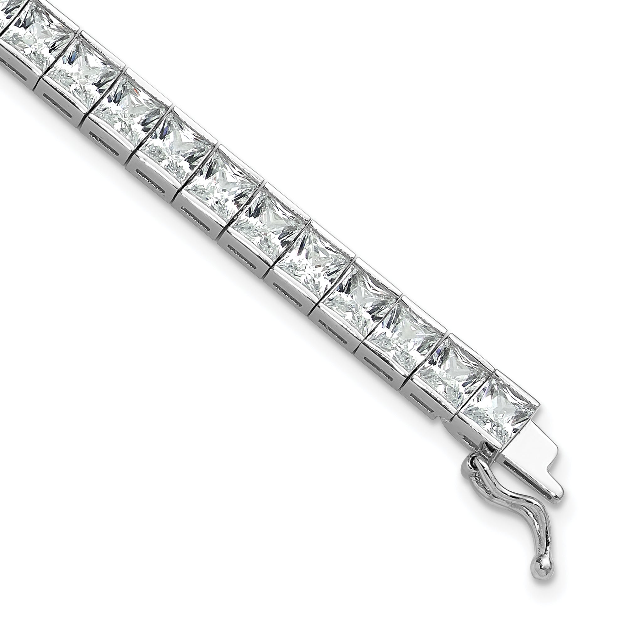 Sterling Silver Rhodium Plated CZ 47 Stone 8in Bracelet