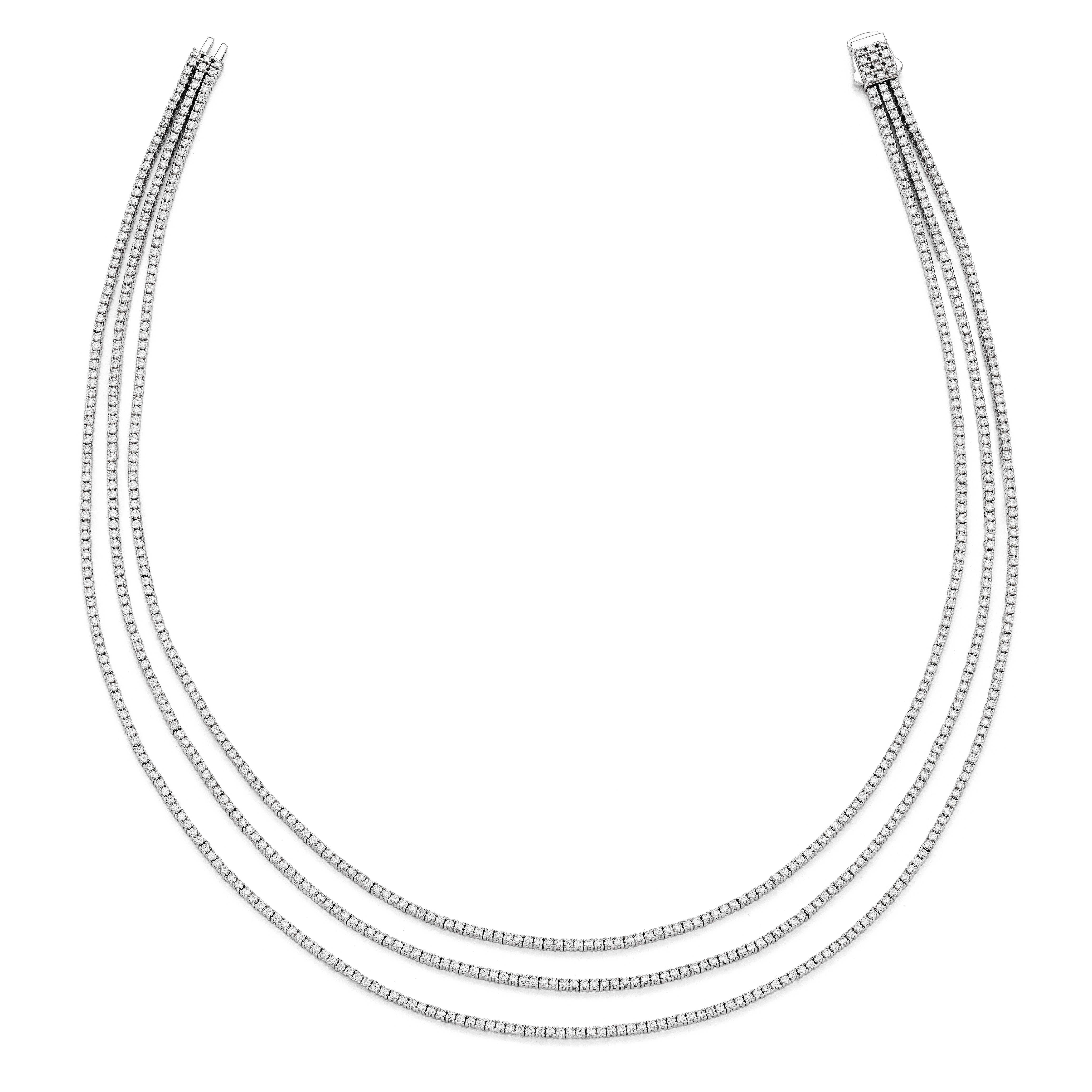 Sterling Shimmer Sterling Silver Rhodium-plated 16 inch 732 Stone CZ 3 Strand Layer Necklace Secondary image