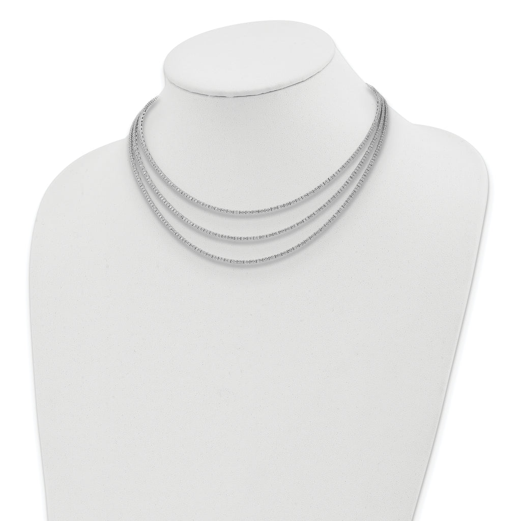 Sterling Shimmer Sterling Silver Rhodium-plated 16 inch 732 Stone CZ 3 Strand Layer Necklace