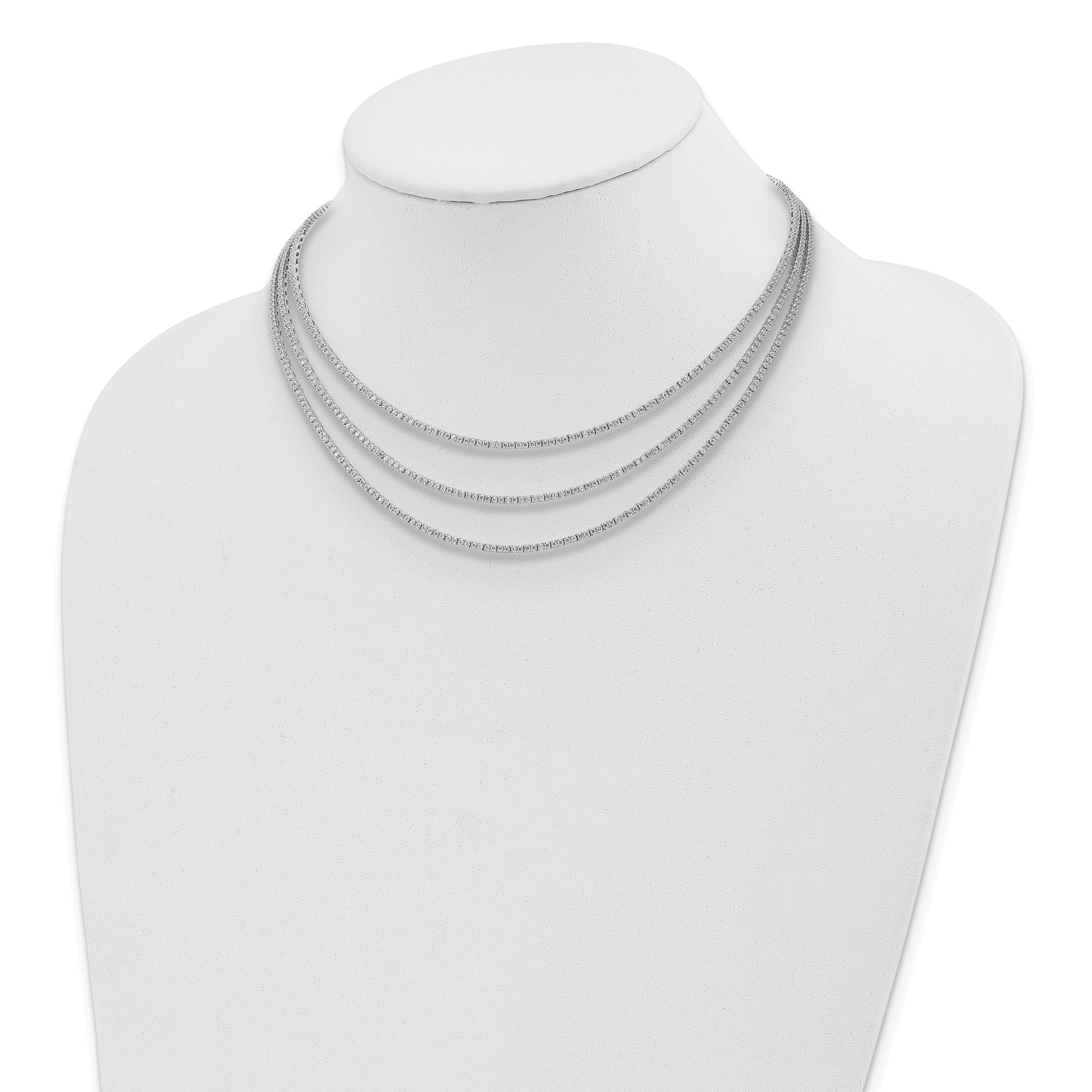 Sterling Shimmer Sterling Silver Rhodium-plated 16 inch 732 Stone CZ 3 Strand Layer Necklace