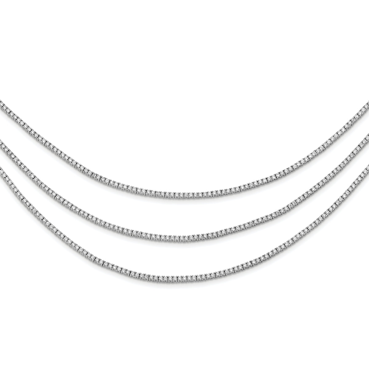 Sterling Shimmer Sterling Silver Rhodium-plated 16 inch 732 Stone CZ 3 Strand Layer Necklace