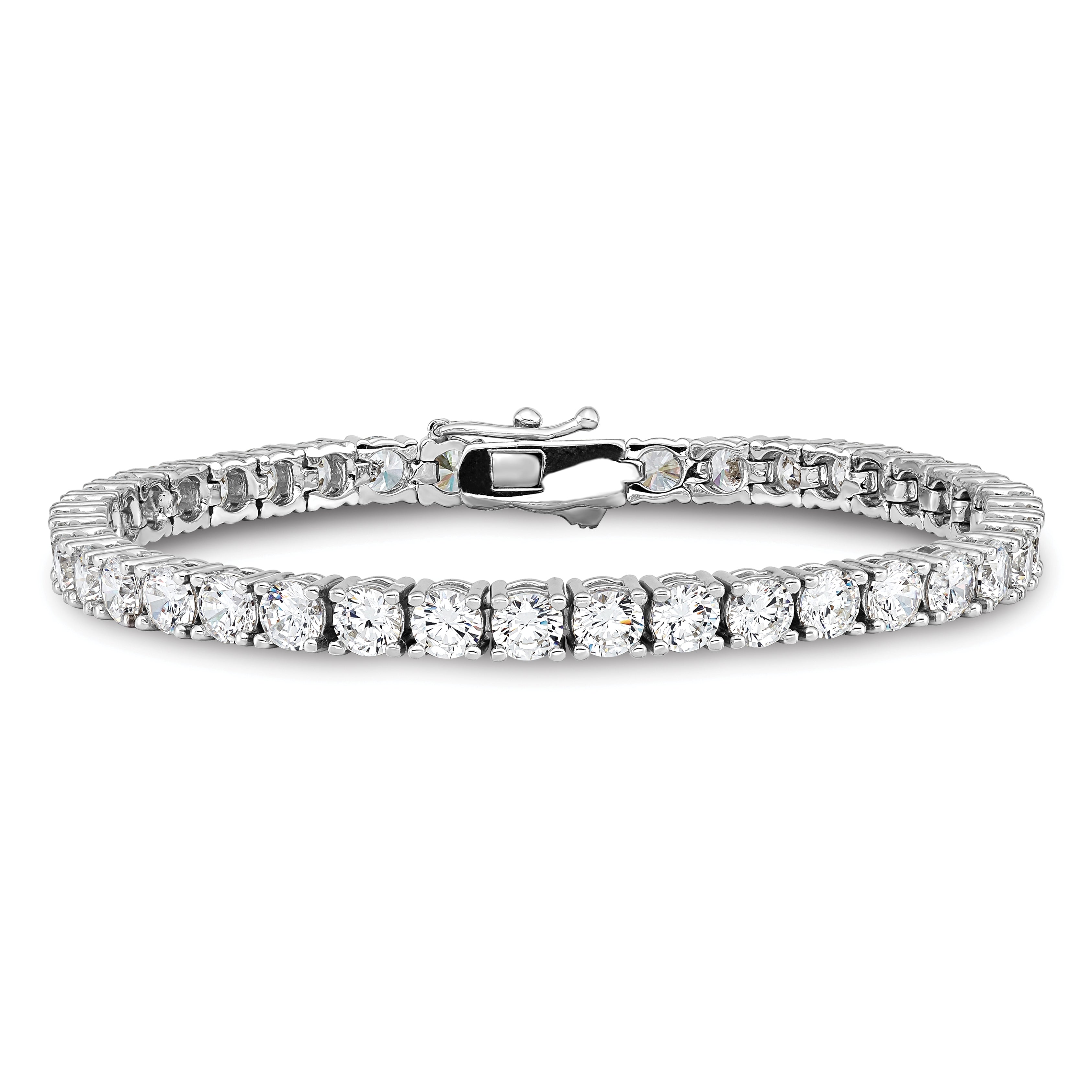 Sterling Shimmer Sterling Silver Rhodium Plated 4mm Cubic Zirconia 46 Stone 8 inch Bracelet