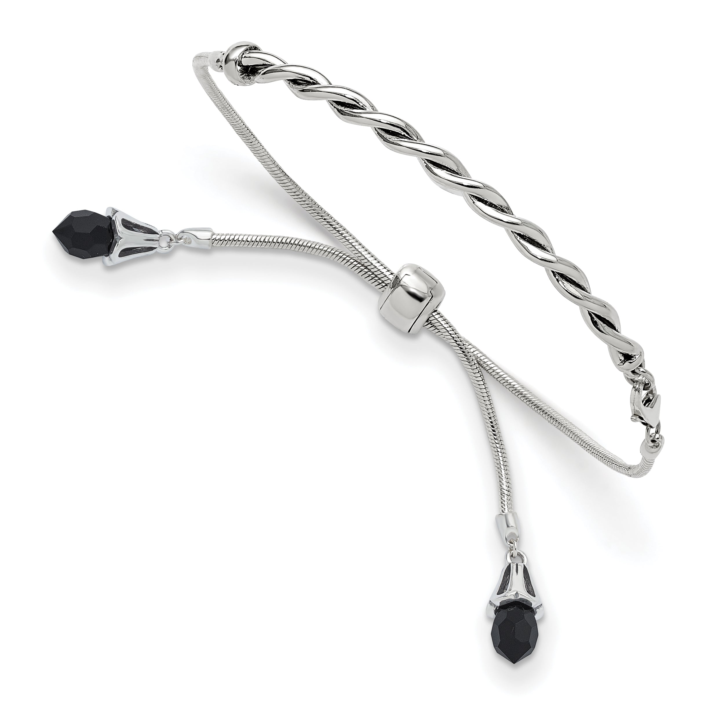 Sterling Silver Antiqued Reflections Black Crystal Adjustable Bracelet Main image