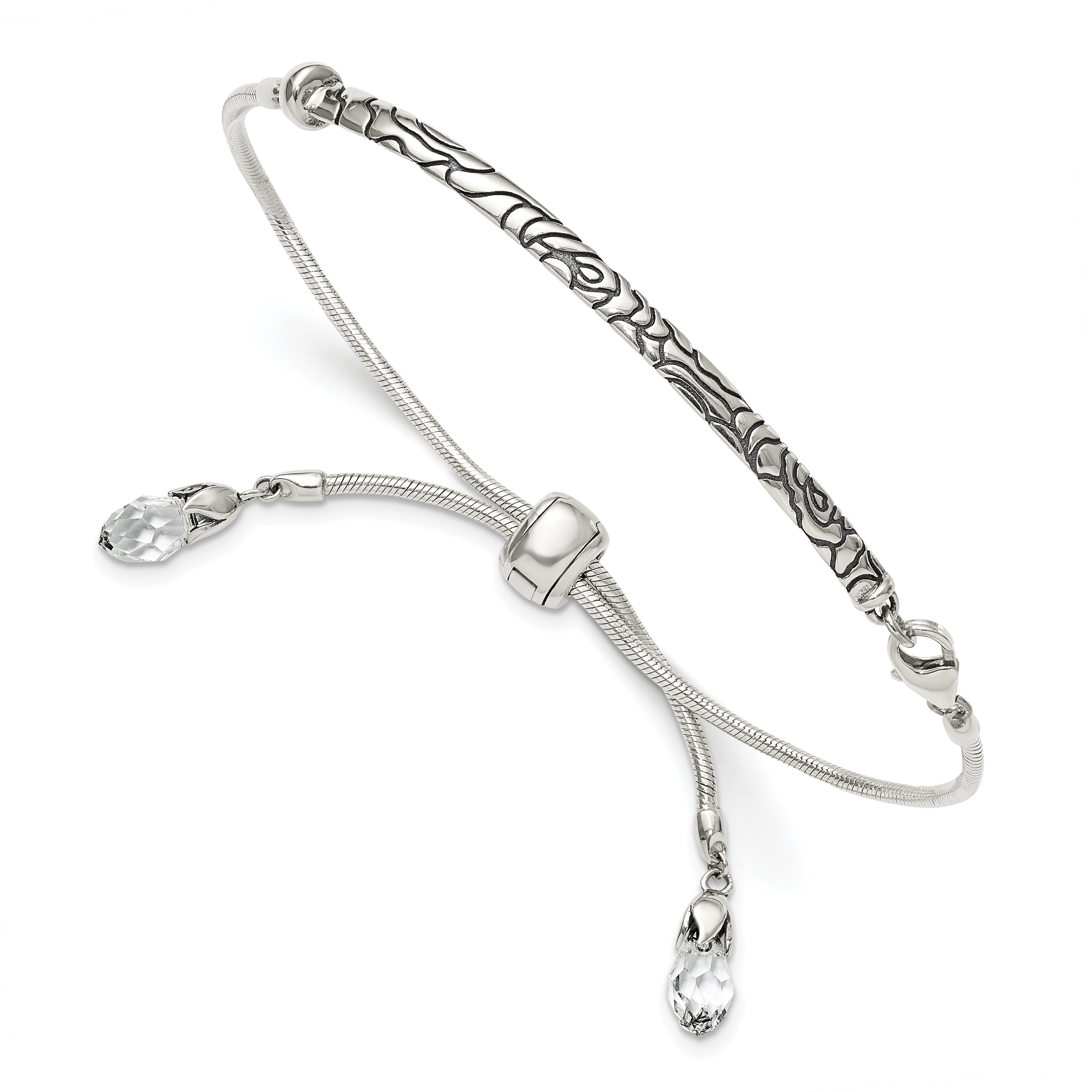 Sterling Silver Antiqued Reflections Clear Crystal Adjustable Bracelet Main image