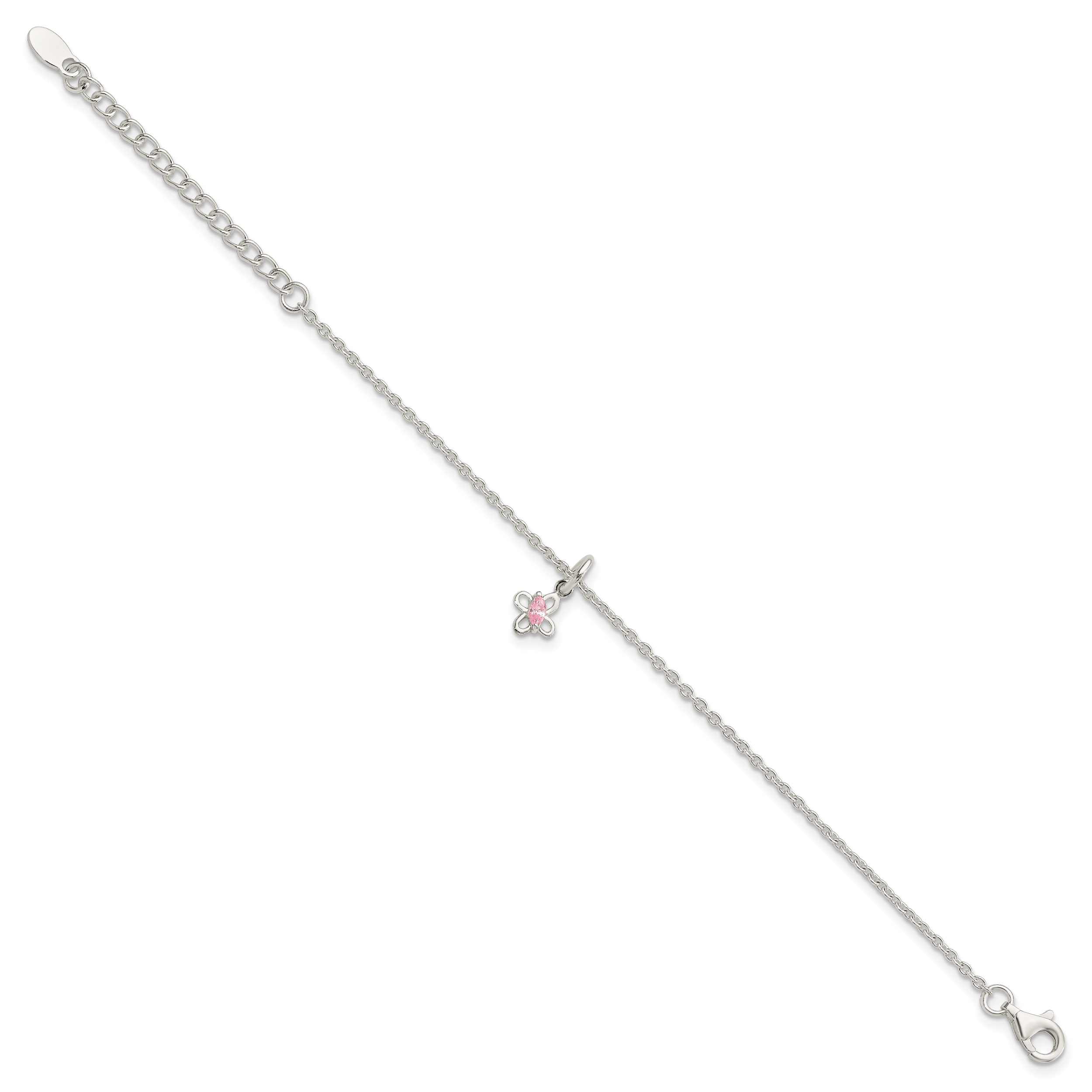 Sterling Silver Polished Pink CZ Butterfly With  1.5in Ext. Children's Bracele Secondary image