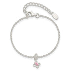 Sterling Silver Polished Pink CZ Butterfly With  1.5in Ext. Children's Bracele