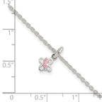 Sterling Silver Polished Pink CZ Butterfly With  1.5in Ext. Children's Bracele