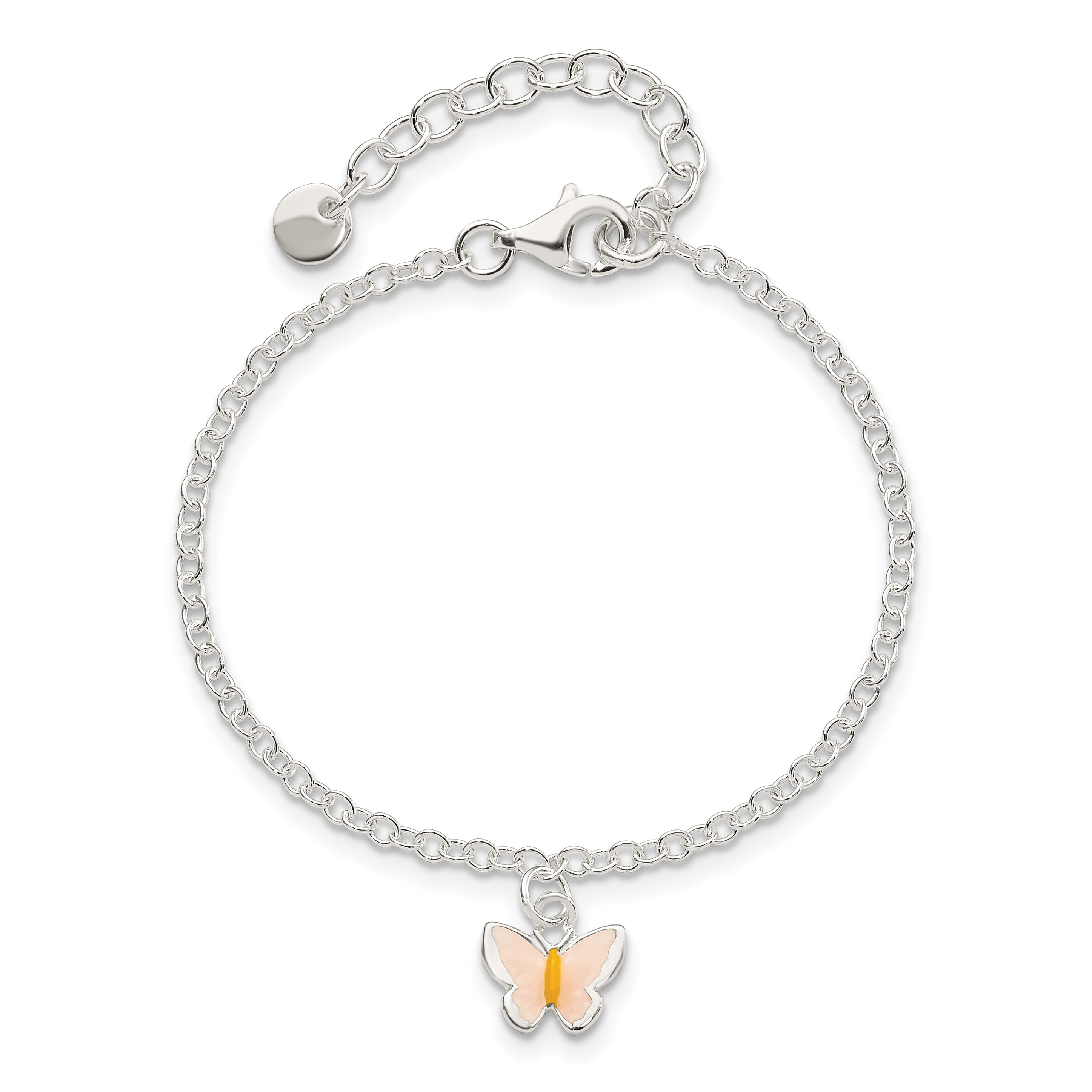 Sterling Silver Polished Enamel Butterfly With  1.5in ext. Childrens Bracelet