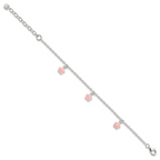 Sterling Silver Polished Pink Enamel Flowers With 1.5in Ext Children's Bracele