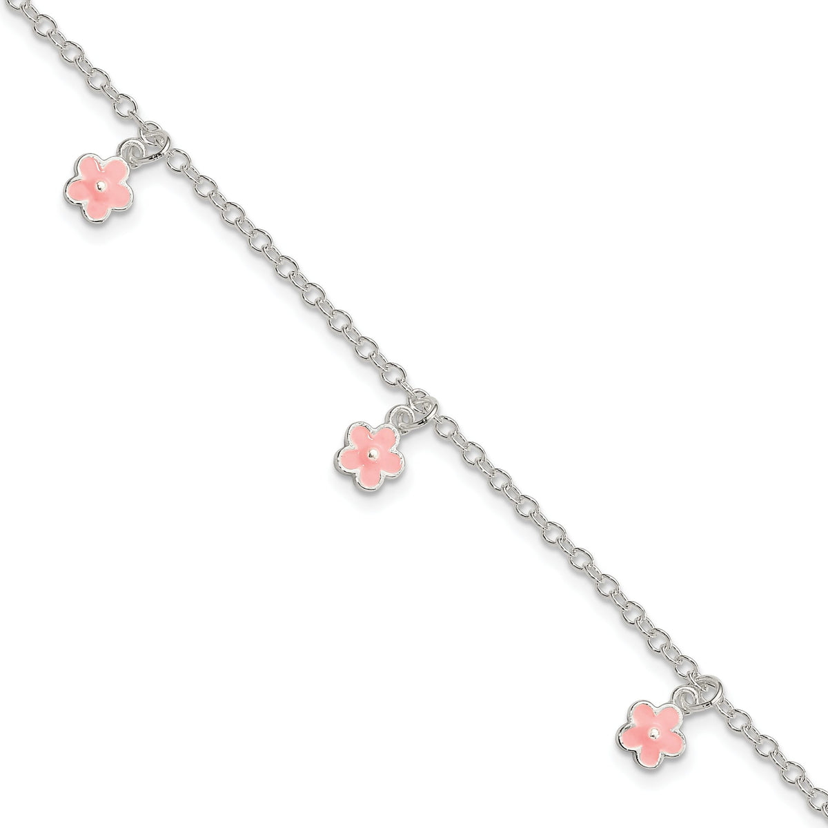 Enamel Dangle Flowers Inc Bracelet in Sterling Silver, 9mm, 5.5 Inch - Sophia Jewelers Main image
