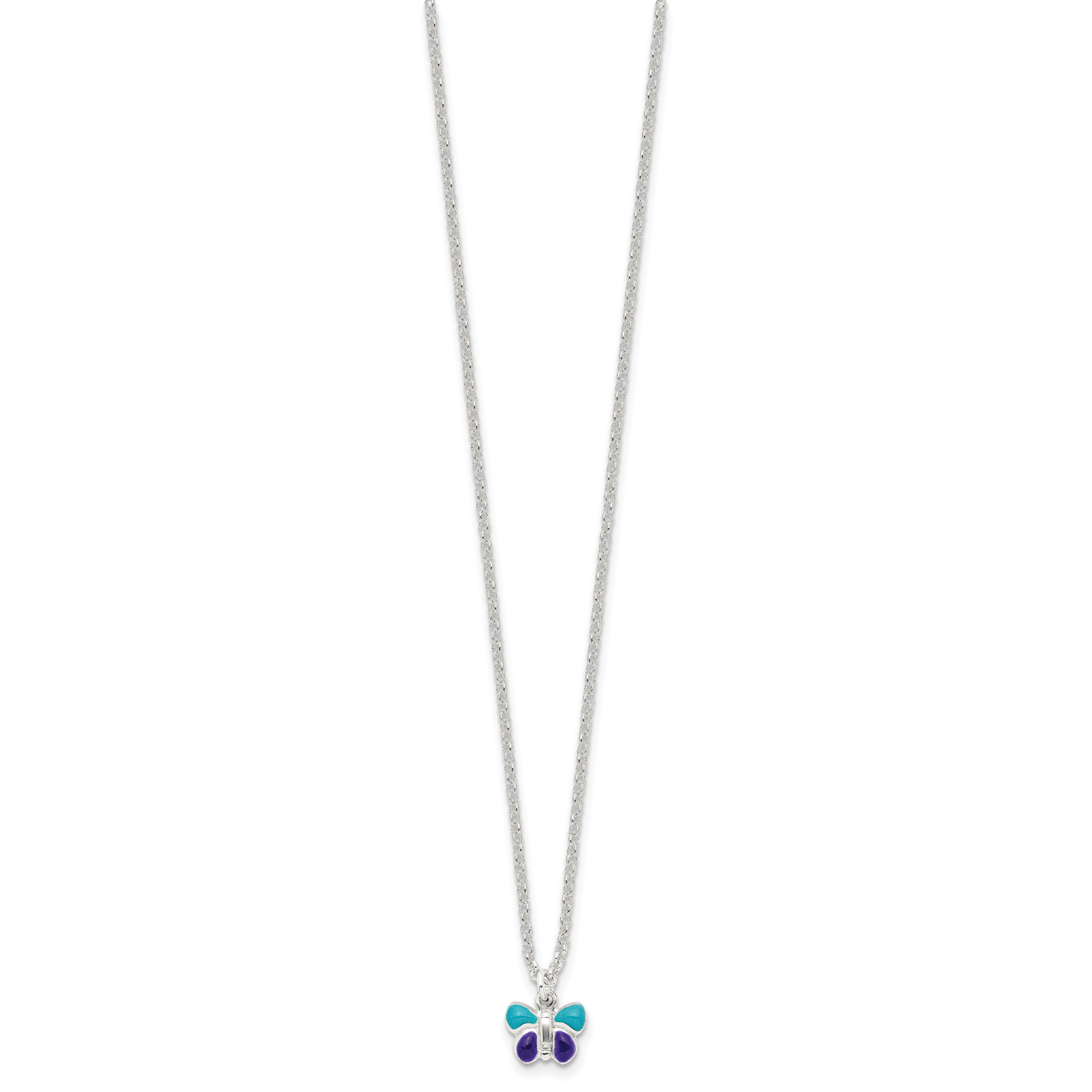 Sterling Silver Polished Blue & Purple Enameled Butterfly with 1.5inch Extension Children's Necklace Secondary image