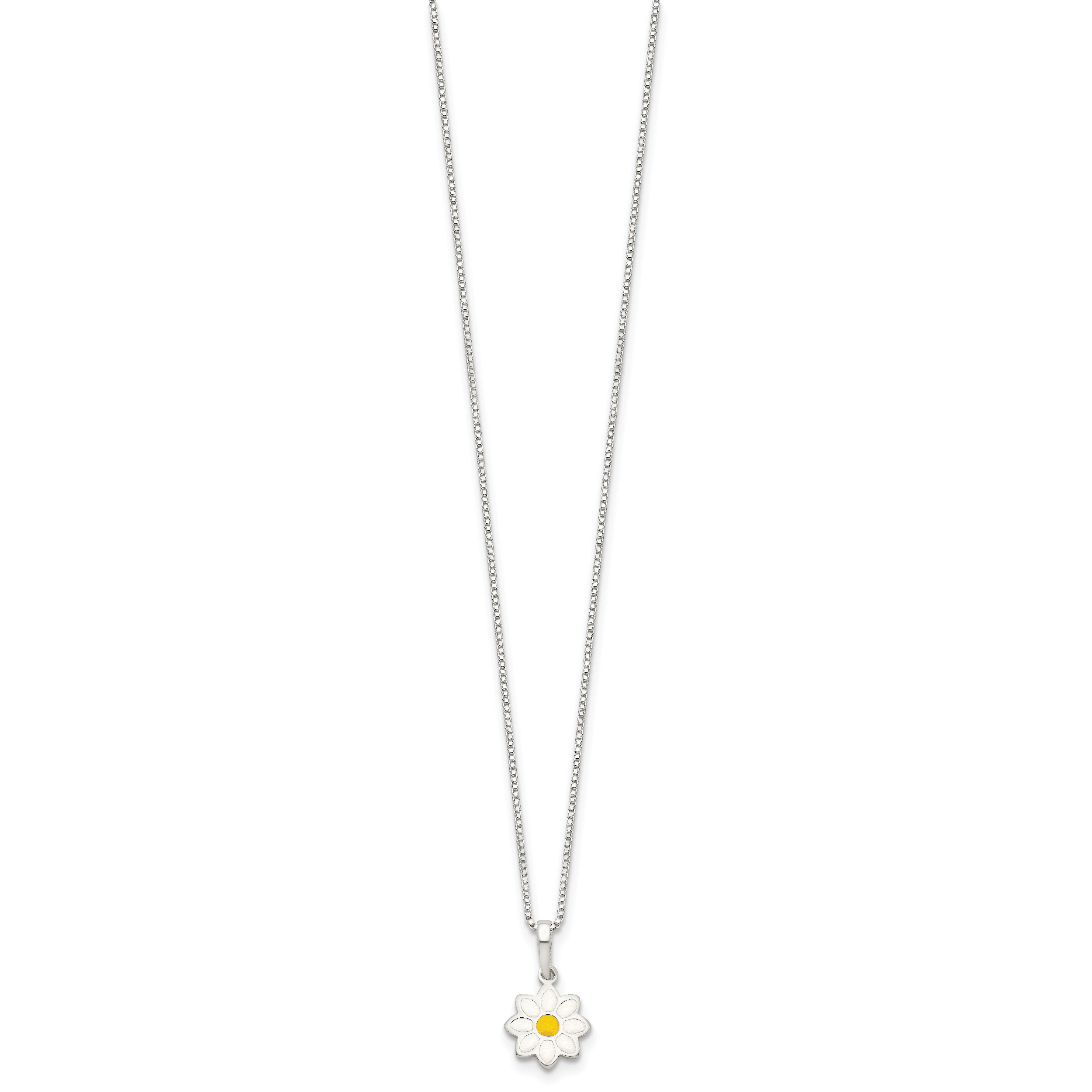 Sterling Silver Polished Yellow & White Enamel Flower Children's Necklace Secondary image