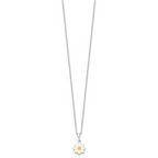 Sterling Silver Polished Yellow & White Enamel Flower Children's Necklace