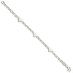 Sterling Silver Polished Hearts with .25in ext. Children's Bracelet