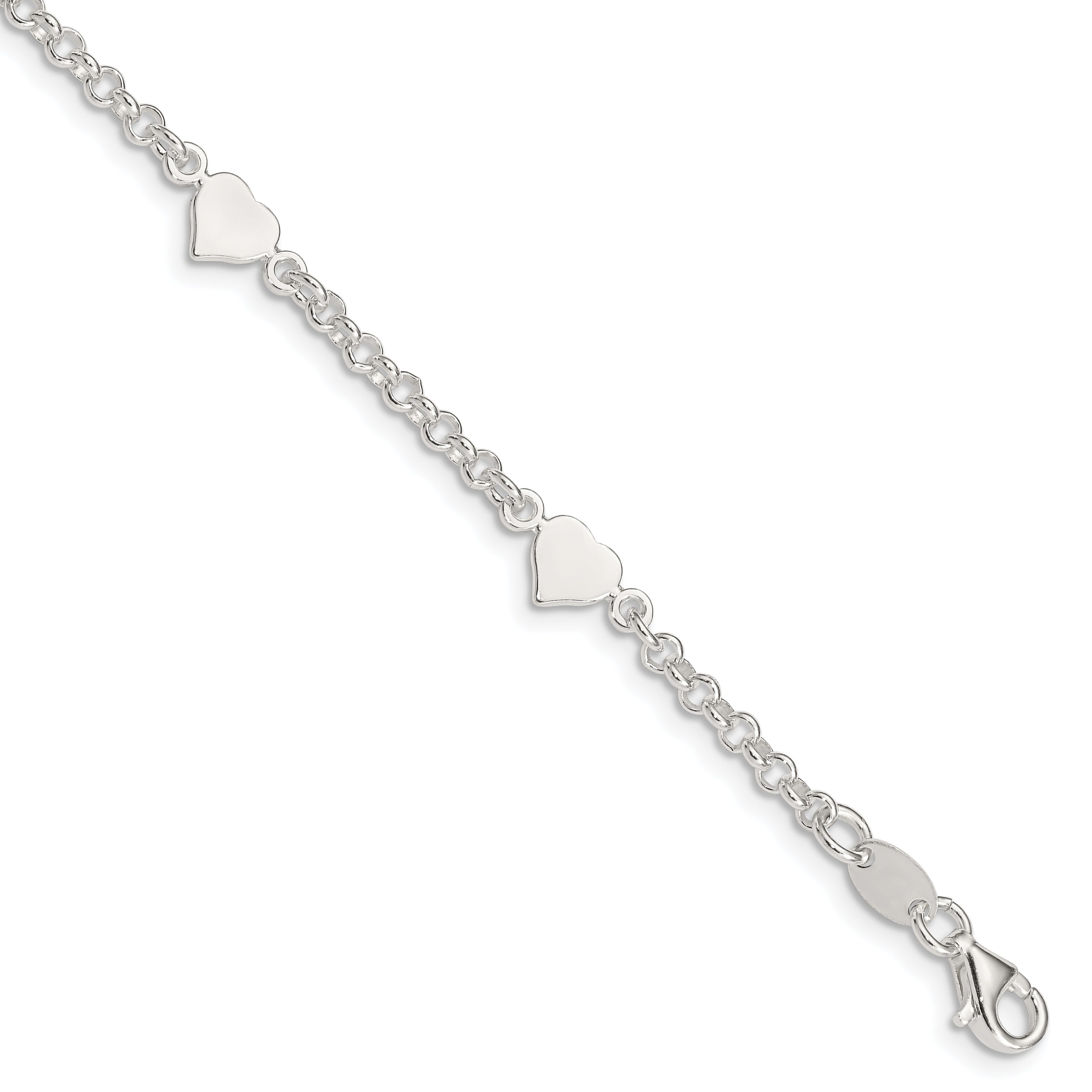 Sterling Silver Polished Hearts with .25in ext. Children's Bracelet