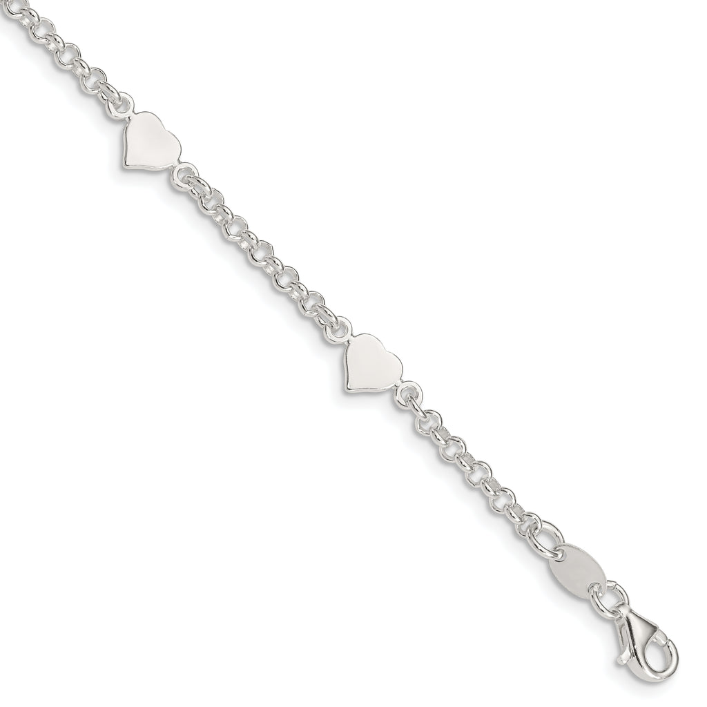 Sterling Silver Polished Hearts with .25in ext. Children's Bracelet