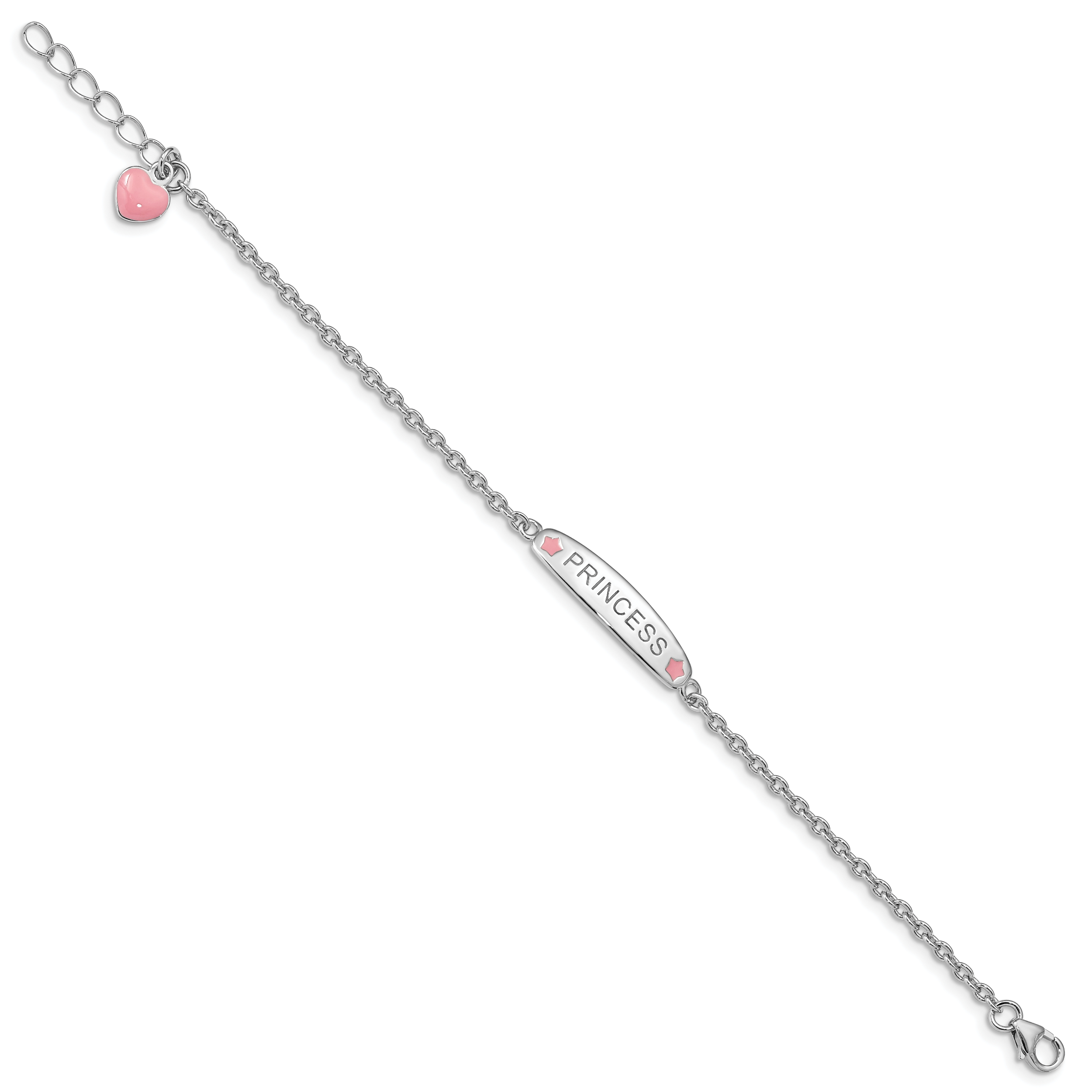 Sterling Silver Rhodium-plated Polished & Pink Enameled PRINCESS with 1 Inch Extension Children's Bracelet Secondary image
