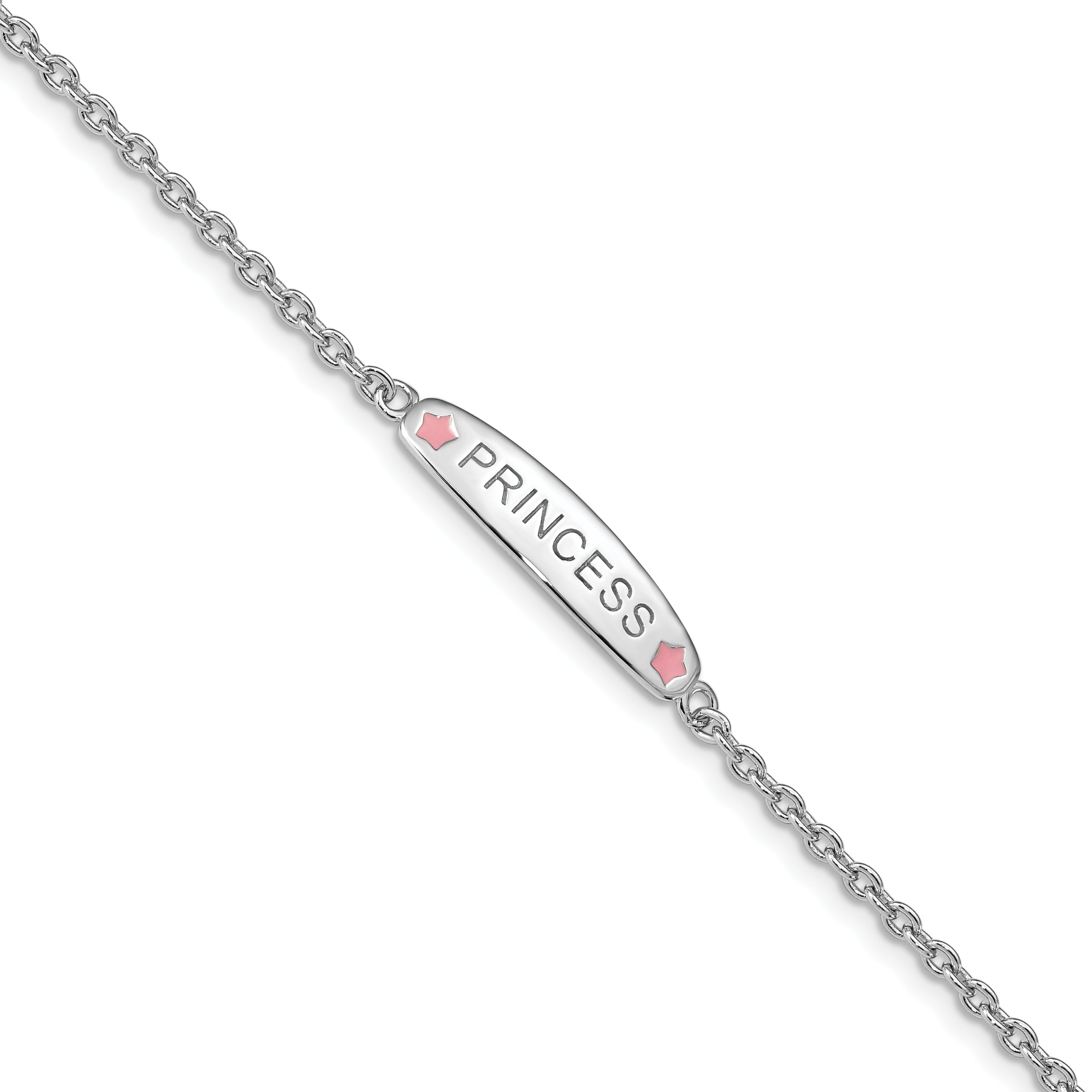 Sterling Silver Rhodium-plated Polished & Pink Enameled PRINCESS with 1 Inch Extension Children's Bracelet Main image