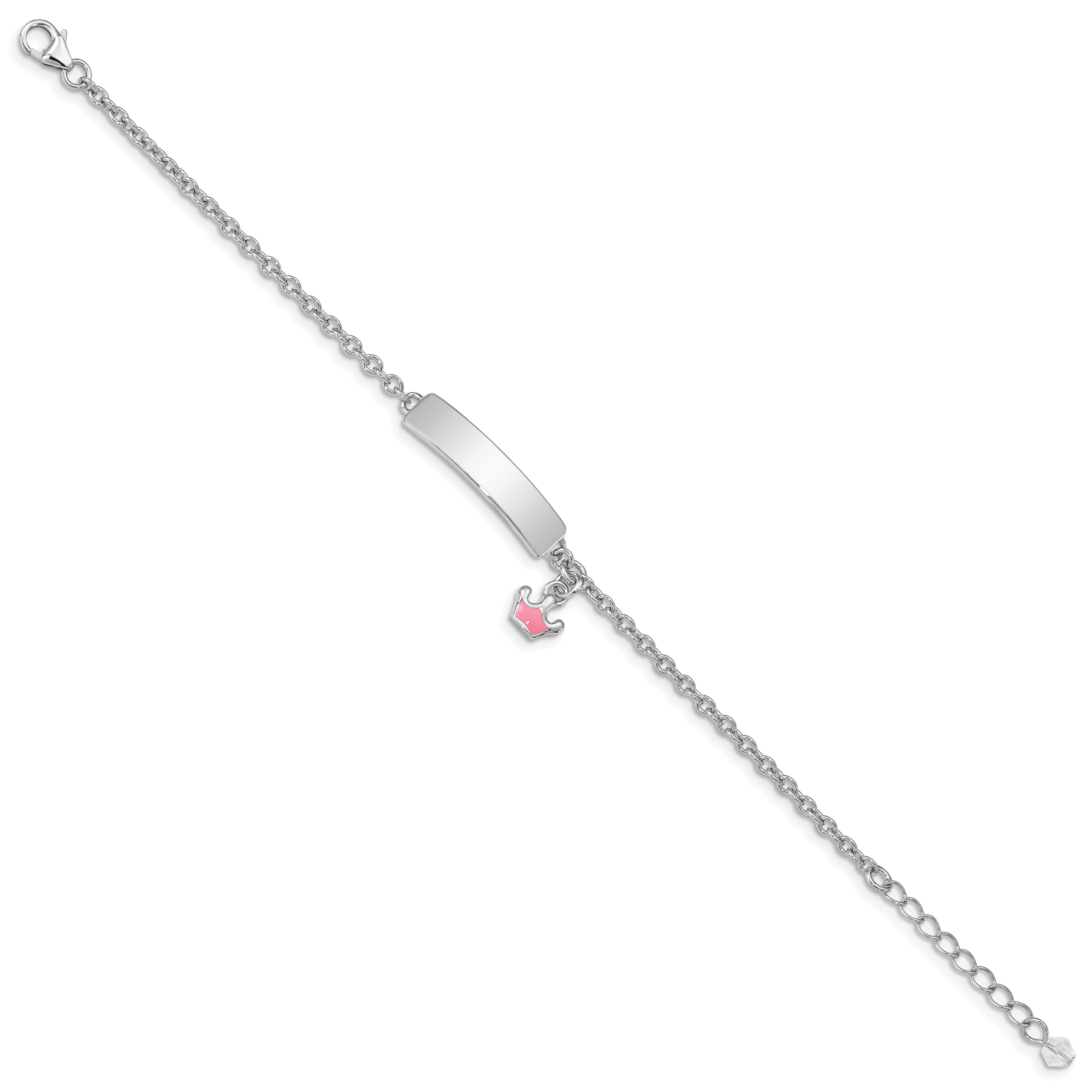 Sterling Silver Rhodium-plated Polished & Pink Enameled Crown with 1 Inch Extension Children's ID Bracelet Secondary image