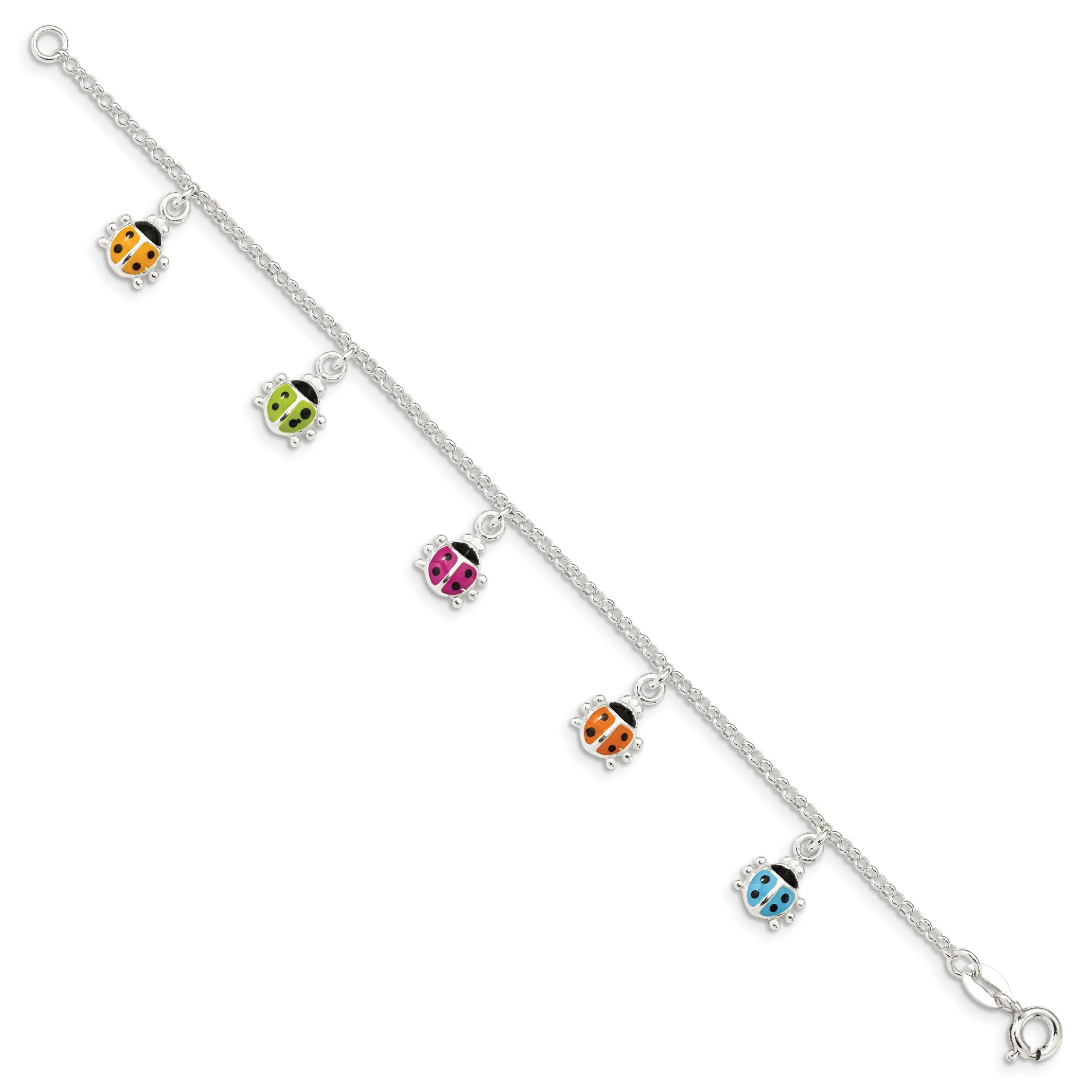 Sterling Silver Polished Multi-color Enameled Ladybugs Children's Bracelet Secondary image