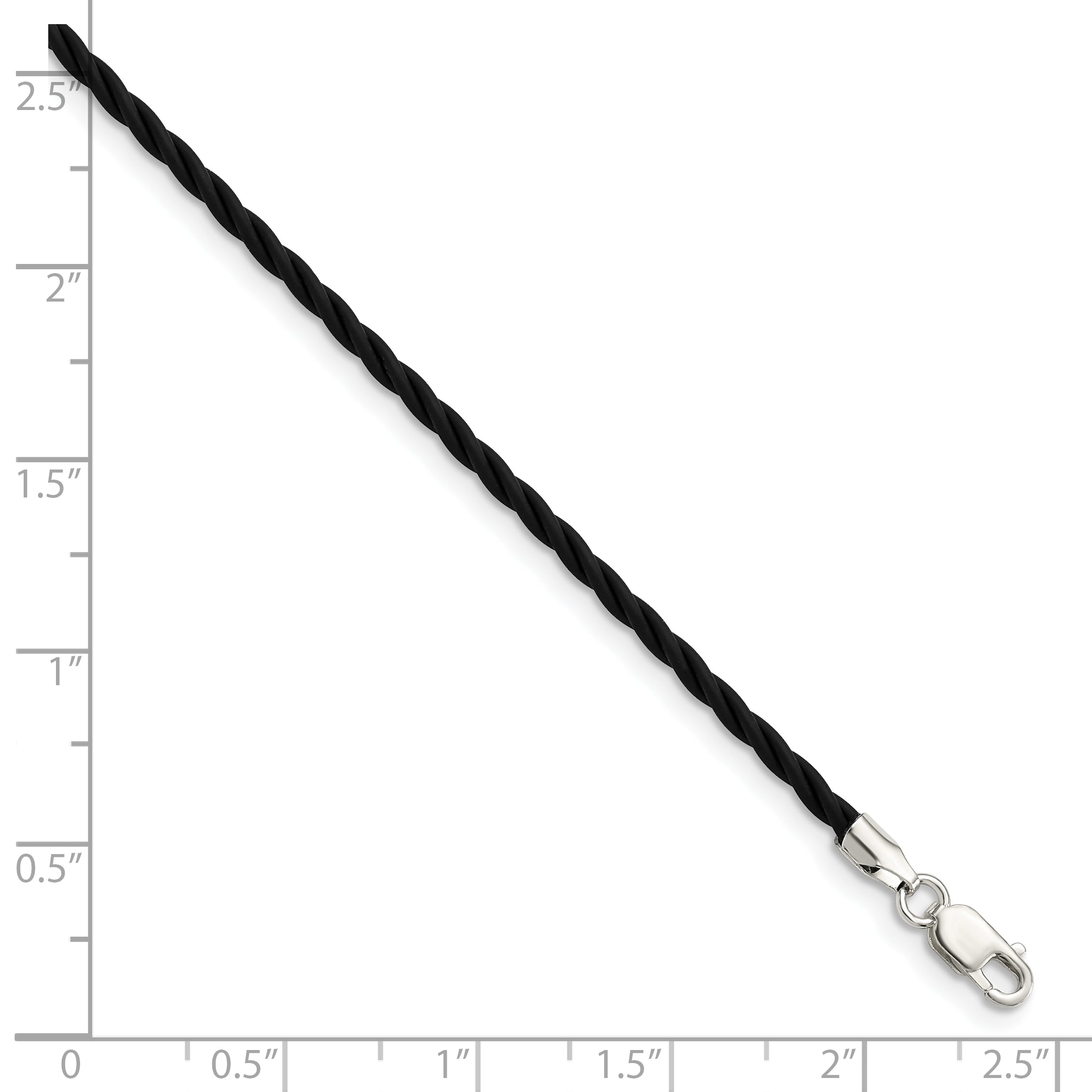 Sterling Silver 18 inch 2mm Black Twisted Rubber Necklace