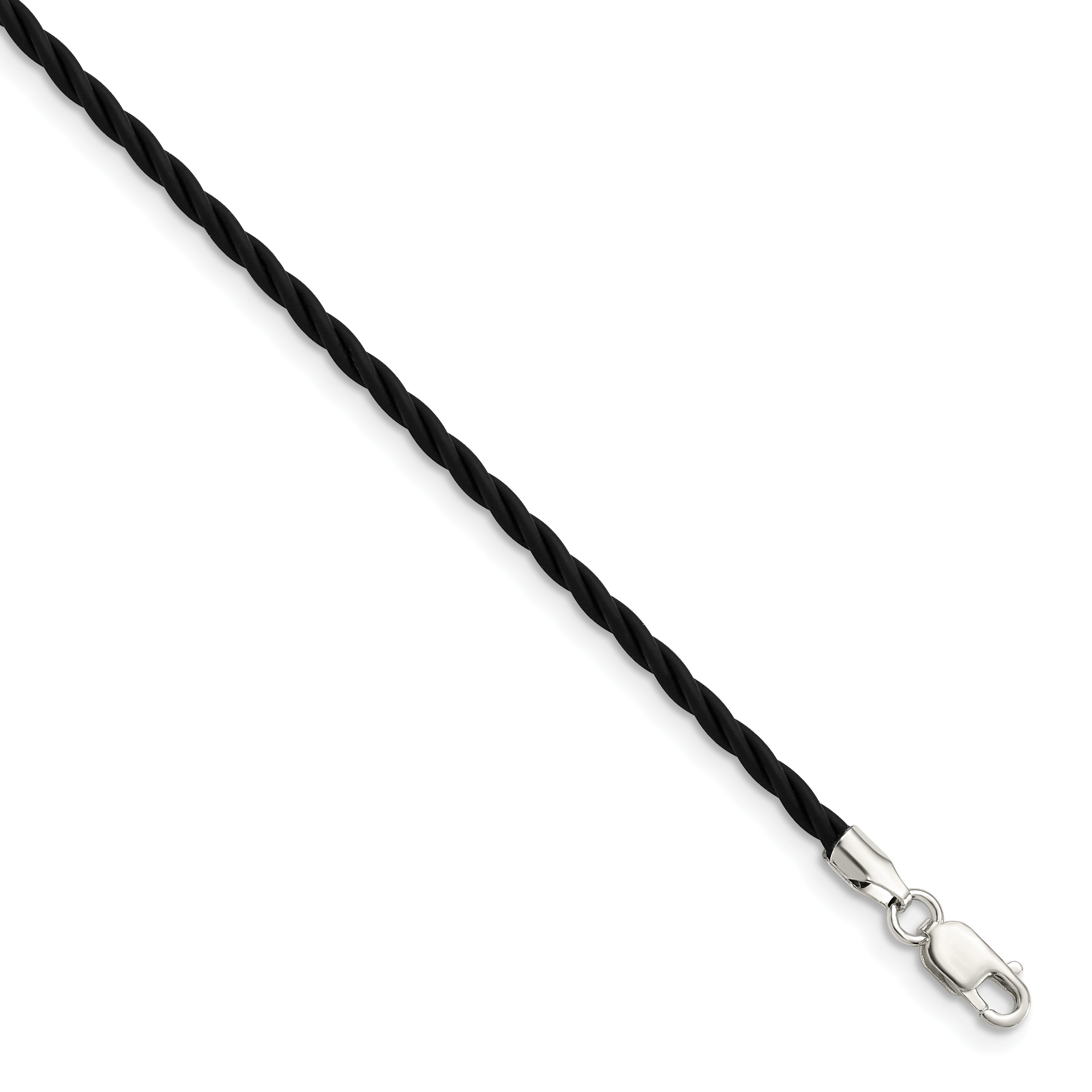 Sterling Silver 18 inch 2mm Black Twisted Rubber Necklace Main image