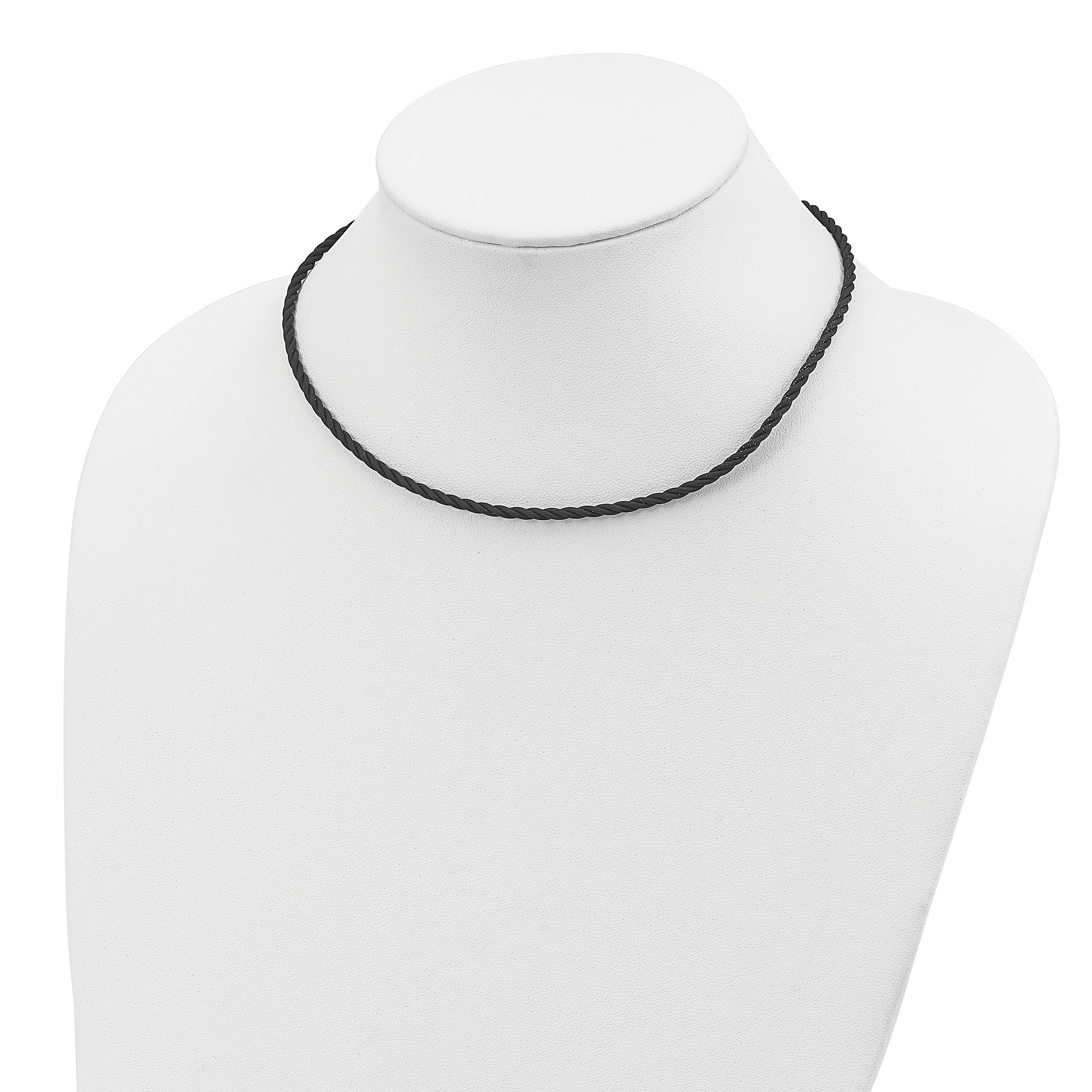 Sterling Silver 3mm Black Twisted Rubber Necklace