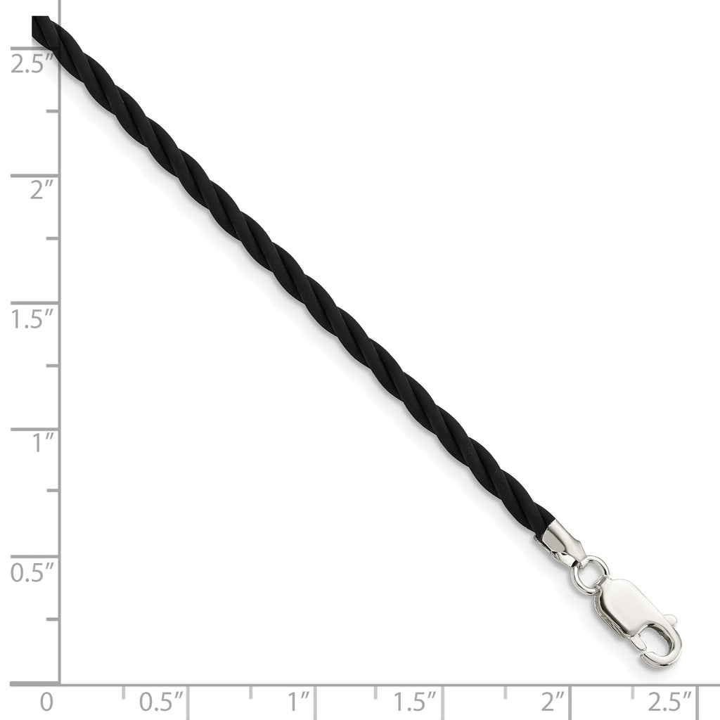 Sterling Silver 3mm Black Twisted Rubber Necklace