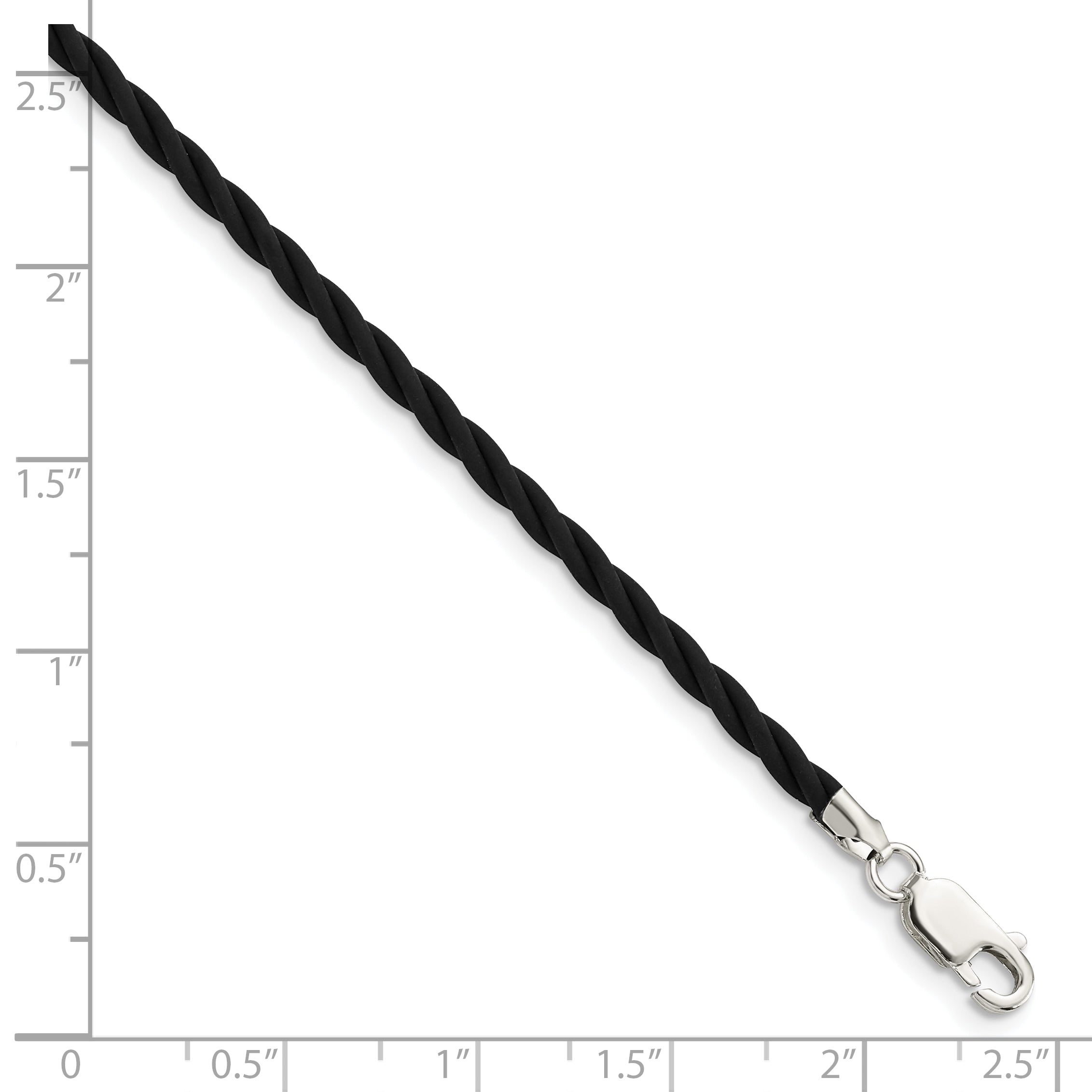 Sterling Silver 18 inch 3mm Black Twisted Rubber Necklace