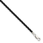 Sterling Silver 3mm Black Twisted Rubber Necklace