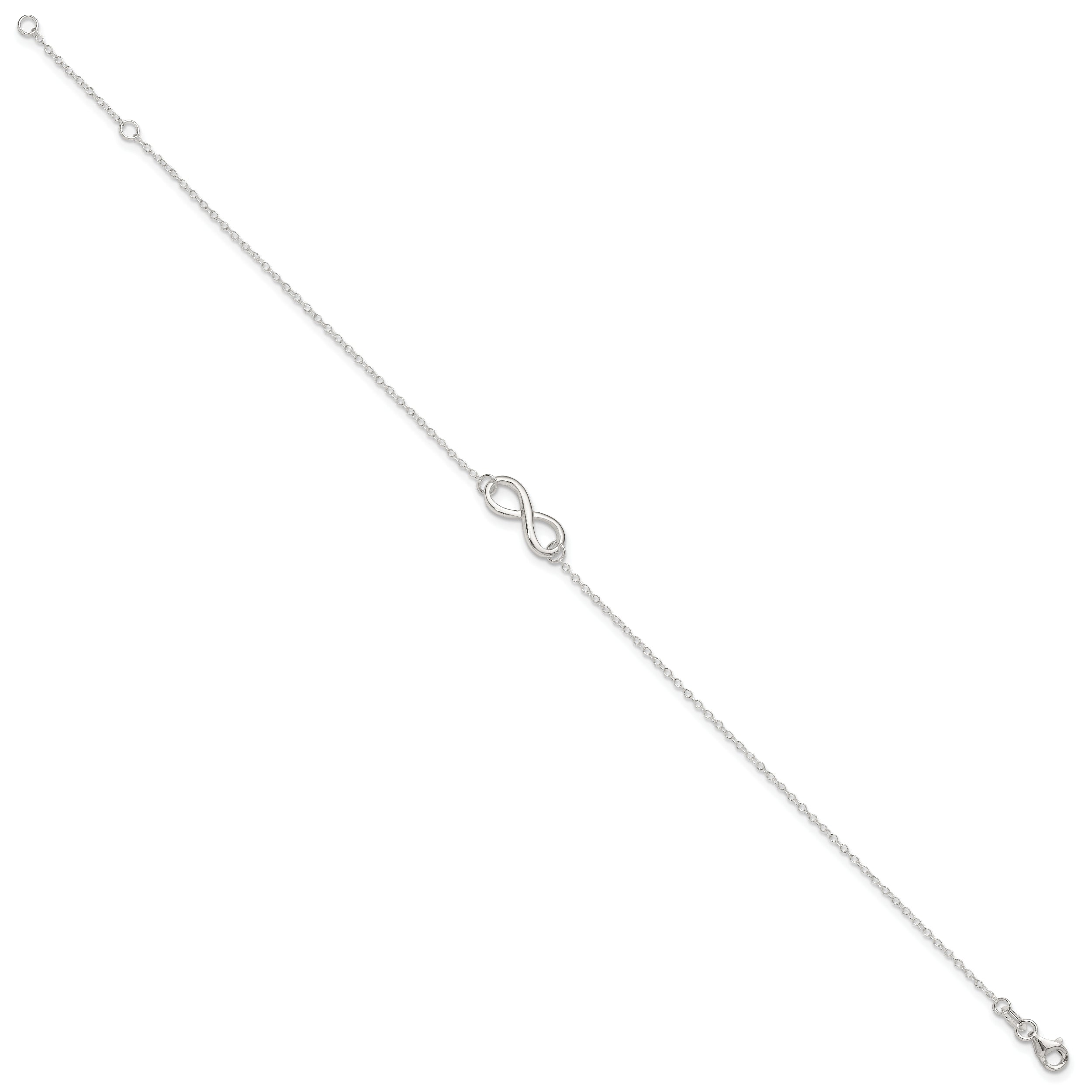 Sterling Silver Infinity 10 inch Plus 1 inch Extender - Total 11 inch Anklet