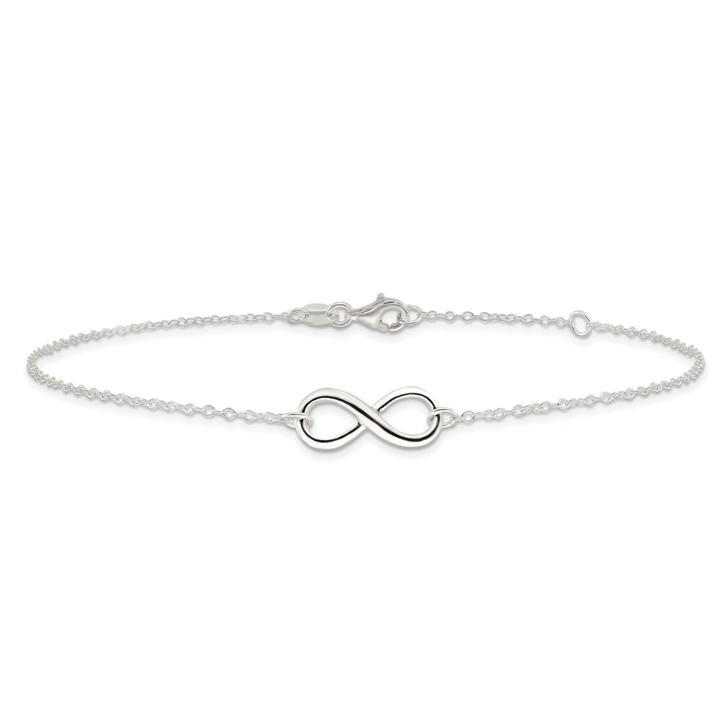 Sterling Silver Infinity 10 inch Plus 1 inch Extender - Total 11 inch Anklet