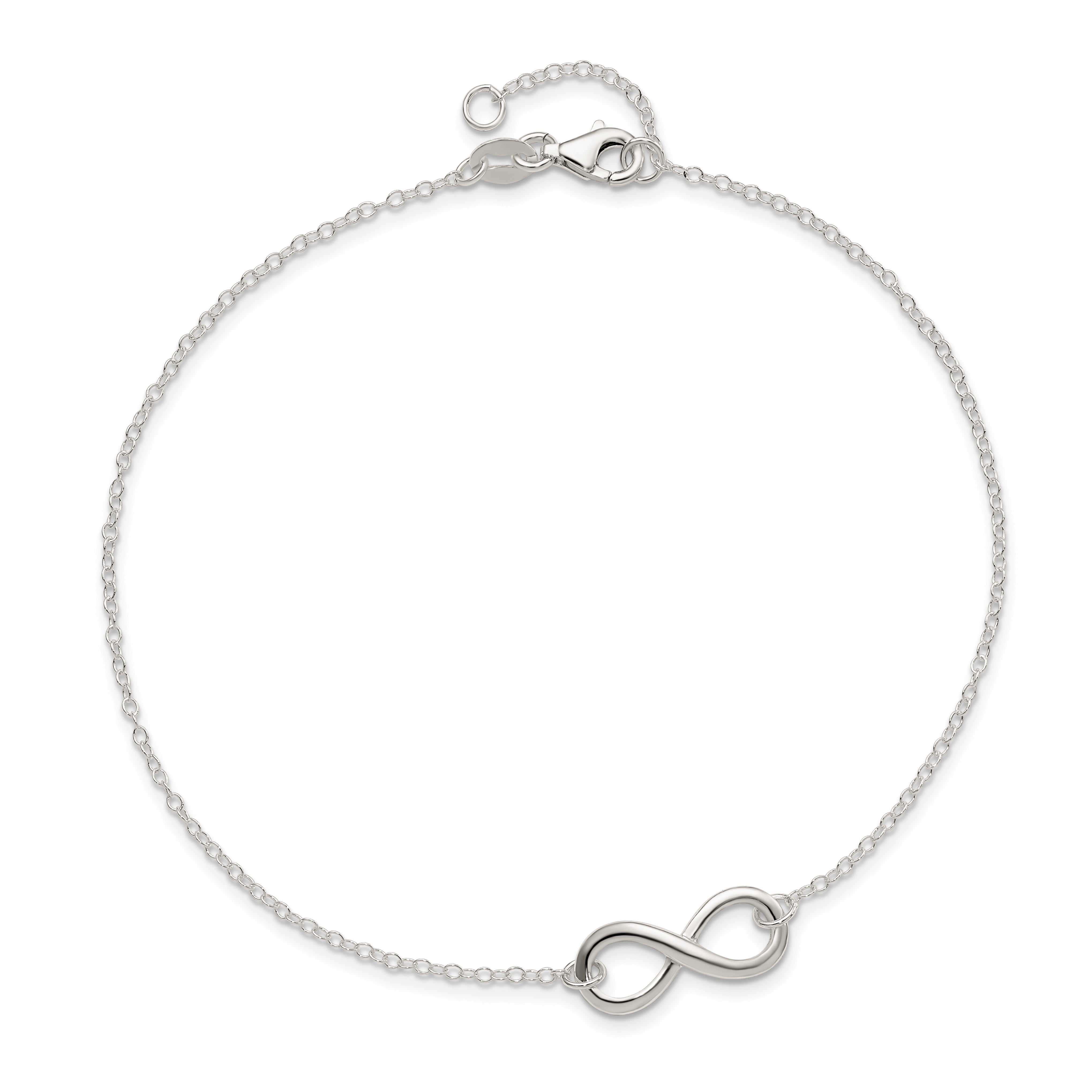 Sterling Silver Infinity 10 inch Plus 1 inch Extender - Total 11 inch Anklet