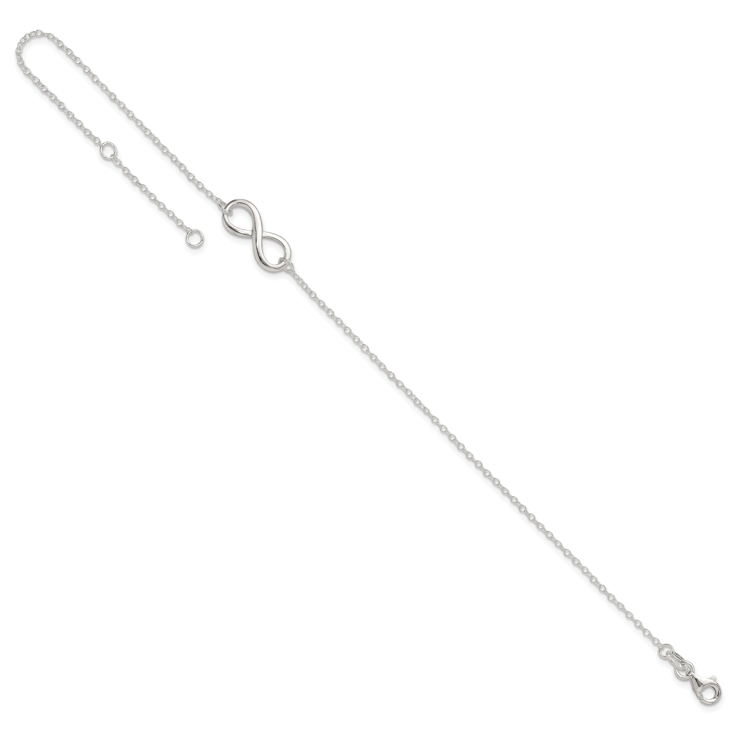 Sterling Silver Infinity 10 inch Plus 1 inch Extender - Total 11 inch Anklet