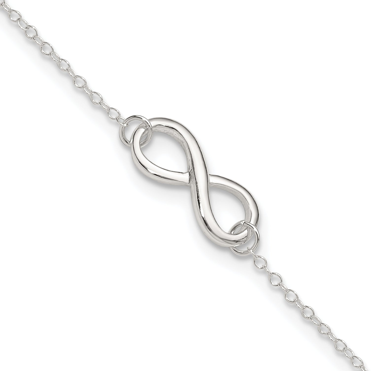 Sterling Silver Infinity 10 inch Plus 1 inch Extender - Total 11 inch Anklet