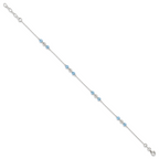 Sterling Silver Bead and Blue CZ 10 inch Plus 1 inch Extender - Total 11 inch Anklet