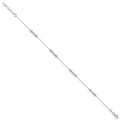 Sterling Silver Bead and Blue CZ 10 inch Plus 1 inch Extender - Total 11 inch Anklet