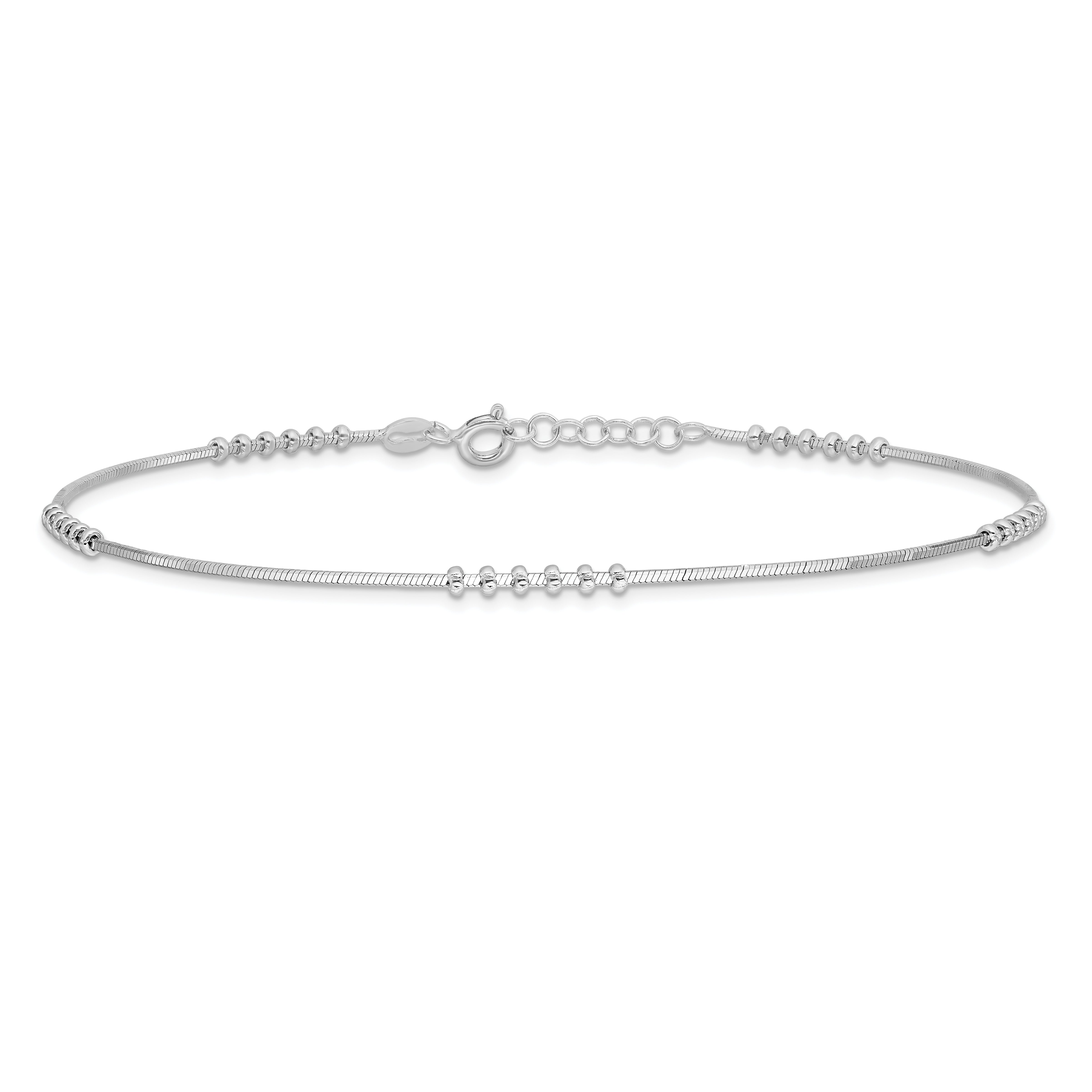 Sterling Silver Rhodium-plated Beaded 10 inch Plus 0.5 inch extender - Total 10.5 inch Anklet